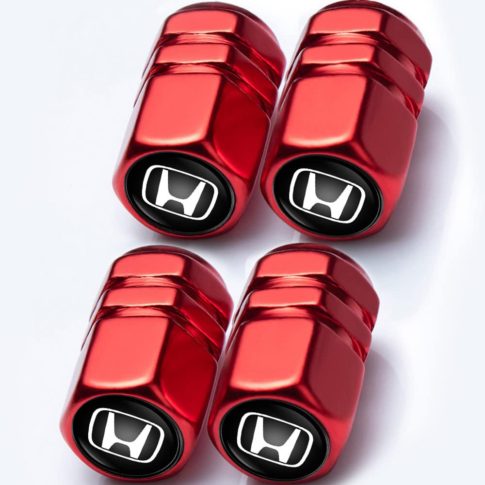 Premium Metal Tire Valve Stem Caps (4-Pack) - Durable Air Nozzle Caps Replacement for Honda Civic, CR-V, Accord, Pilot, HR-V - Custom Logo Styling Accessories for Car Wheels - Perfect for Car Enthusiasts & Vehicle Protection