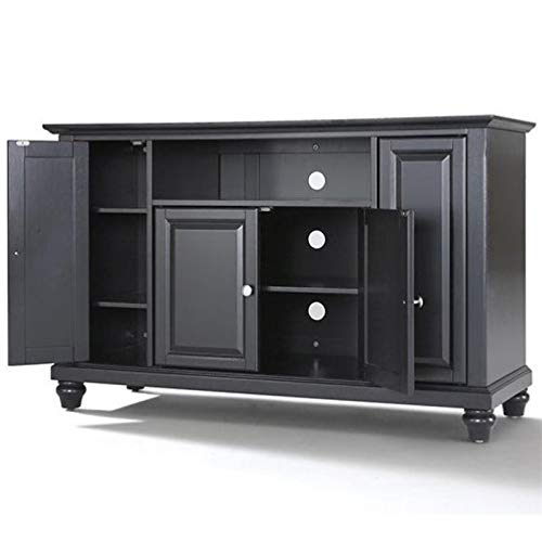 Pemberly Row 48 Inch Black Traditional Wood TV Stand Console - Stylish Entertainment Center for Living Room, Bedroom & Home Theater