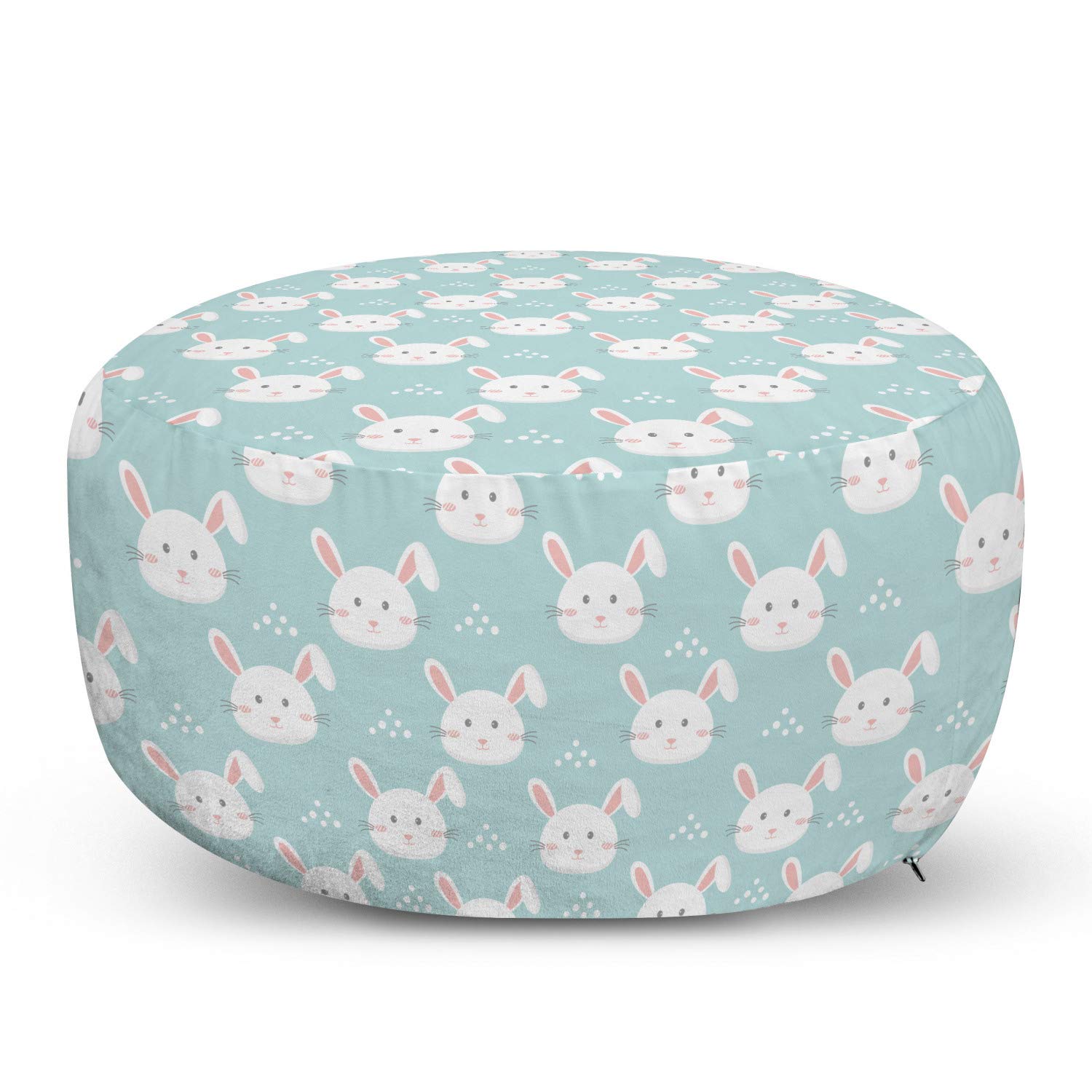 Ambesonne Cartoon Ottoman Pouf - Easter Bunnies Pattern Rabbit Design Foot Rest with Removable Cover for Living Room & Bedroom - White Blush & Pale Seafoam - Perfect for Home Decor, Relaxing & Extra Seating