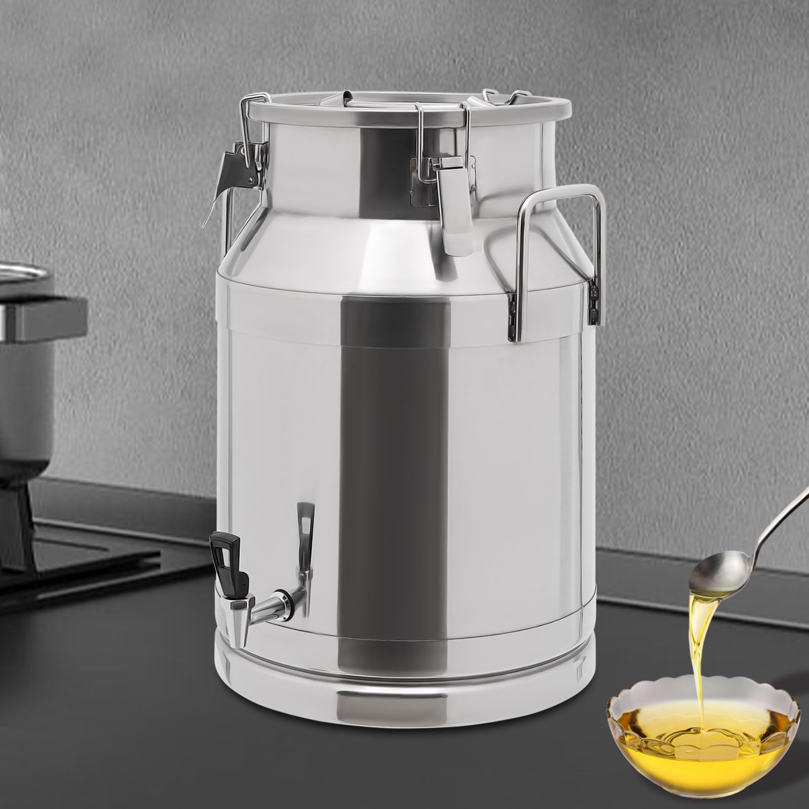 30L/7.93 Gallon Stainless Steel Milk Can with Faucet - Heavy Duty Milk Jug, Wine Pail & Liquid Storage Container - Airtight Grain, Wine & Beverage Tank for Farm, Brewery & Commercial Use