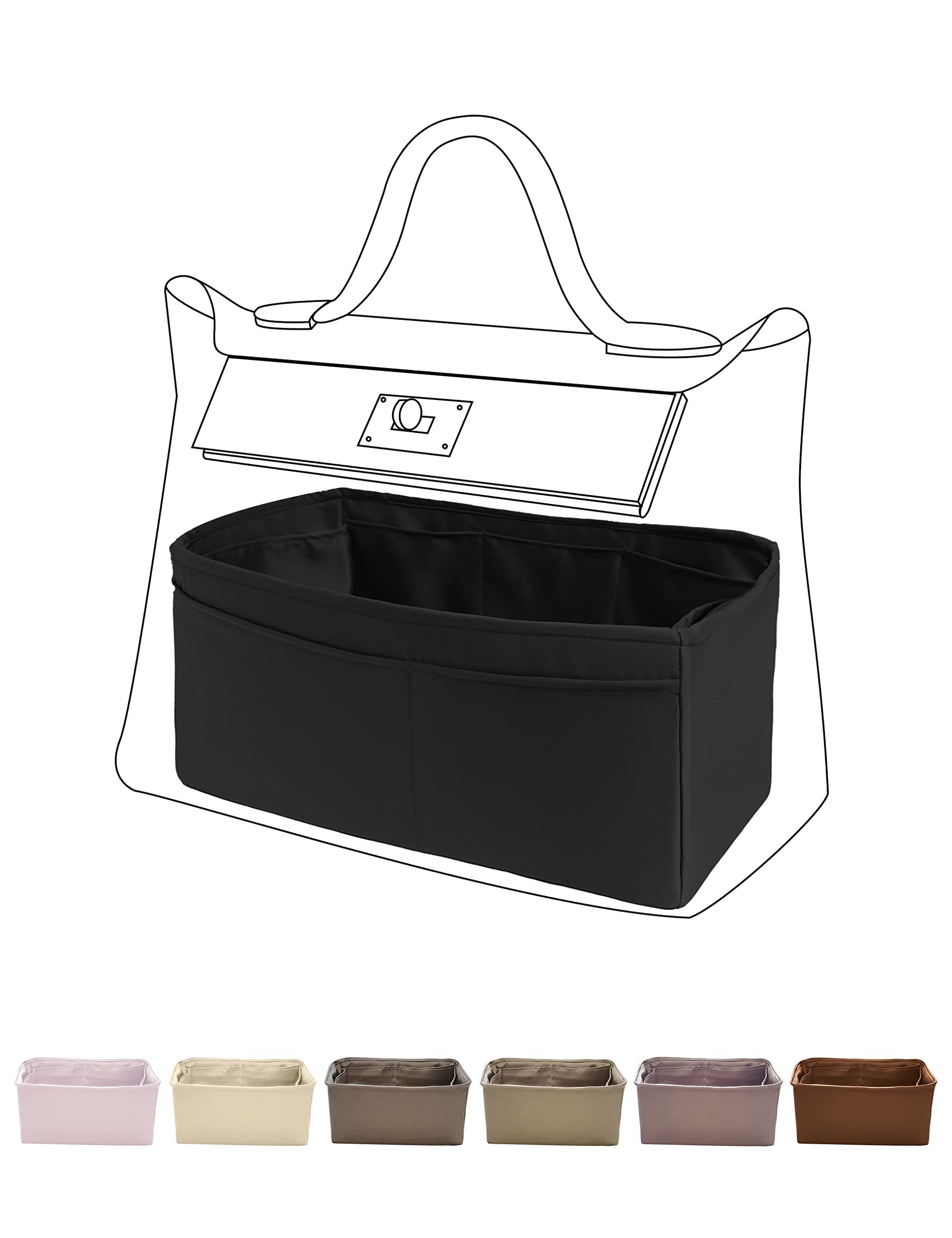 Luxury Silky Purse Organizer Insert for Handbags & Totes - Fits Hermes 24/24-35 Bags (Black, 35) - Perfect for Travel, Work & Everyday Bag Organization