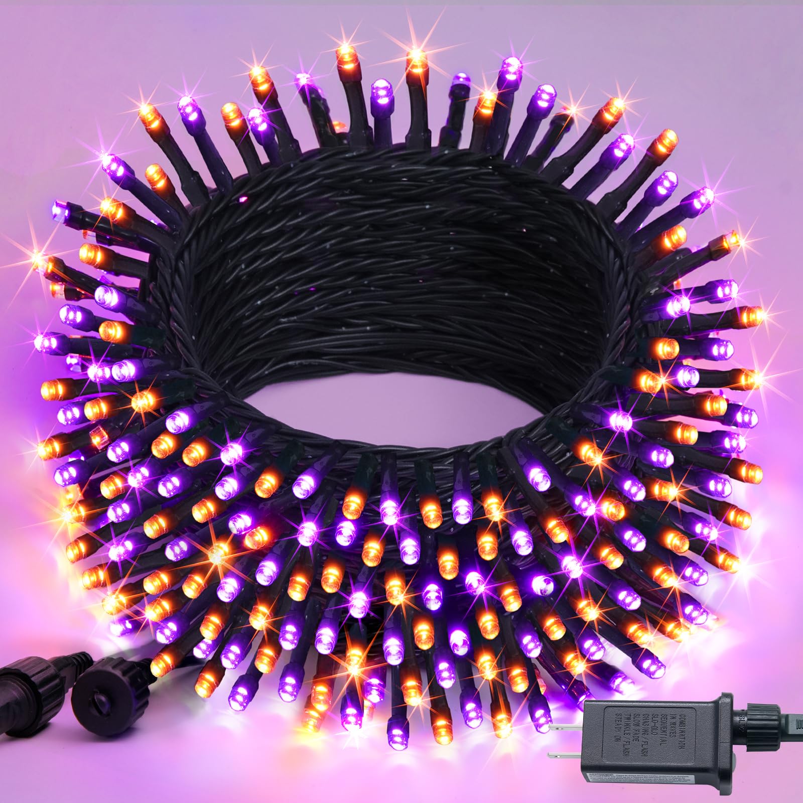 JMEXSUSS 250LED Orange and Purple String Lights - 91.5ft Waterproof Outdoor Christmas Lights with 8 Lighting Modes, Connectable Halloween Decor for Tree, Yard, Patio, House - Perfect for Holiday Parties, Garden Lighting, and Indoor/Outdoor Decorations