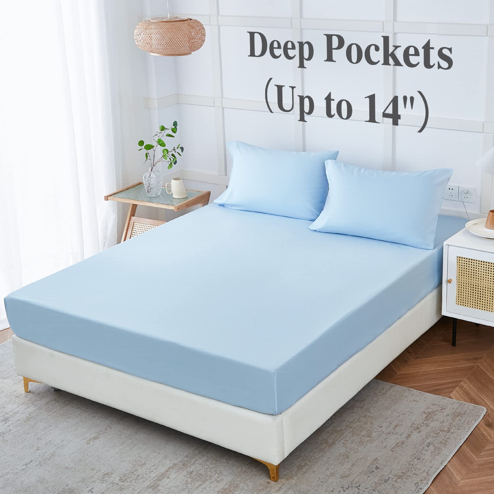 ILAVANDE 4-Piece Queen Size Bed Sheet Set - 1800 Series Luxury Microfiber, Super Soft & Breathable, Wrinkle-Free with 14