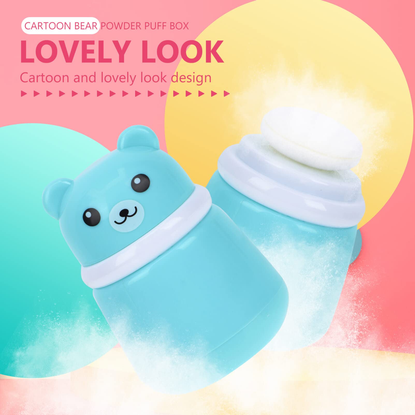 SOLUSTRE Puff Box - Cute Cartoon Bear-Shaped Empty Talcum Powder Container for Baby Care | Baby Body Powder Sponge Storage Case | Perfect for Nursery, Baby Shower Gifts & Travel (Blue)