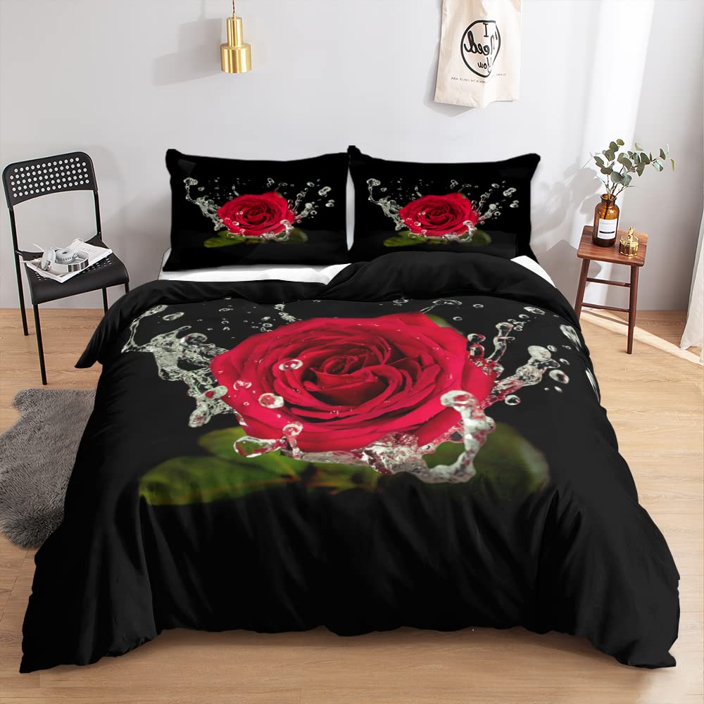 Romantic Rose Floral Duvet Cover Set Twin Size - 3 Piece Bedding Set with 1 Quilt Cover & 2 Pillowcases for Teens & Girls | Perfect for Bedroom Decor, Gift Ideas & Cozy Sleep