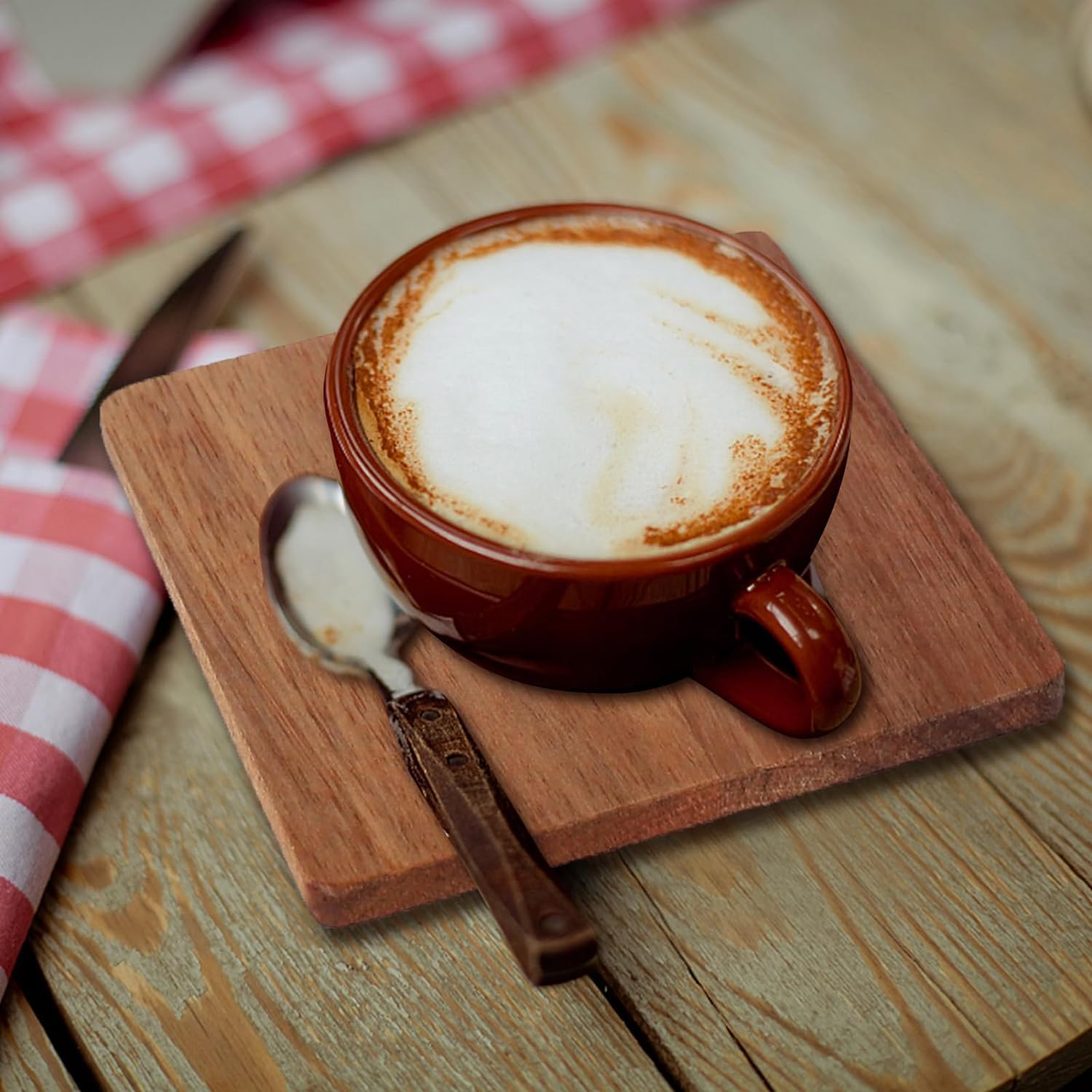 CRAFTVELLY Set of 4 Solid Sheesham Wood Coasters - Natural Wood Drink Coasters for Coffee, Tea, Beer & Wine Glasses - Round Dark Walnut Wooden Coasters for Dining Table, Bar & Home Decor