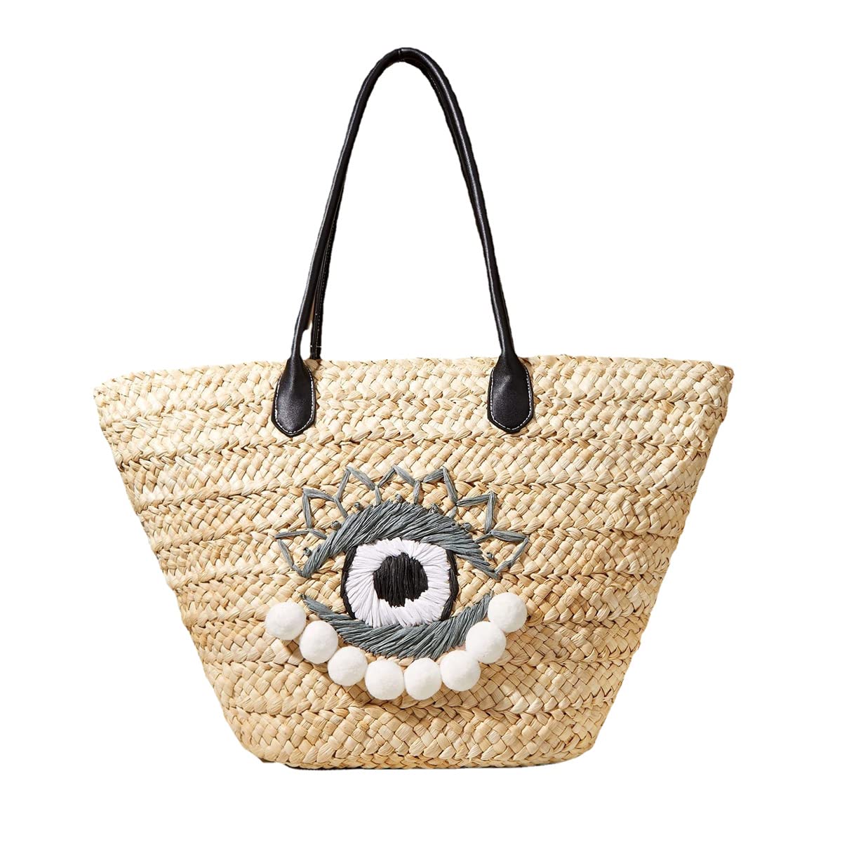 Stylish Hand-Woven Straw Beach Bag for Women - Large Evil Eye Retro Rattan Shoulder & Crossbody Purse (Beige) | Perfect for Summer Vacations, Pool Parties & Boho Fashion