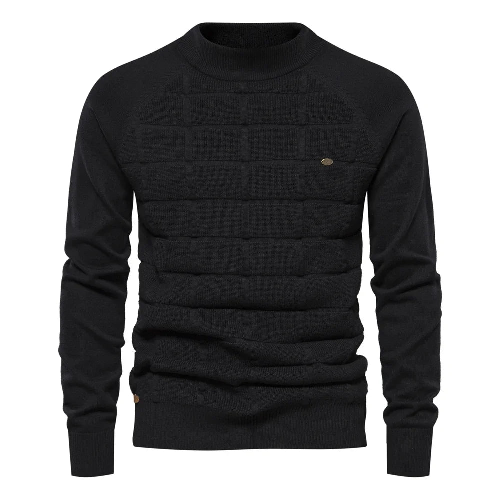 Men's Plaid Knit Cotton Pullover Sweater - Casual Crew Neck Winter & Autumn Social Wear - Perfect for Office, Dating & Outdoor Activities
