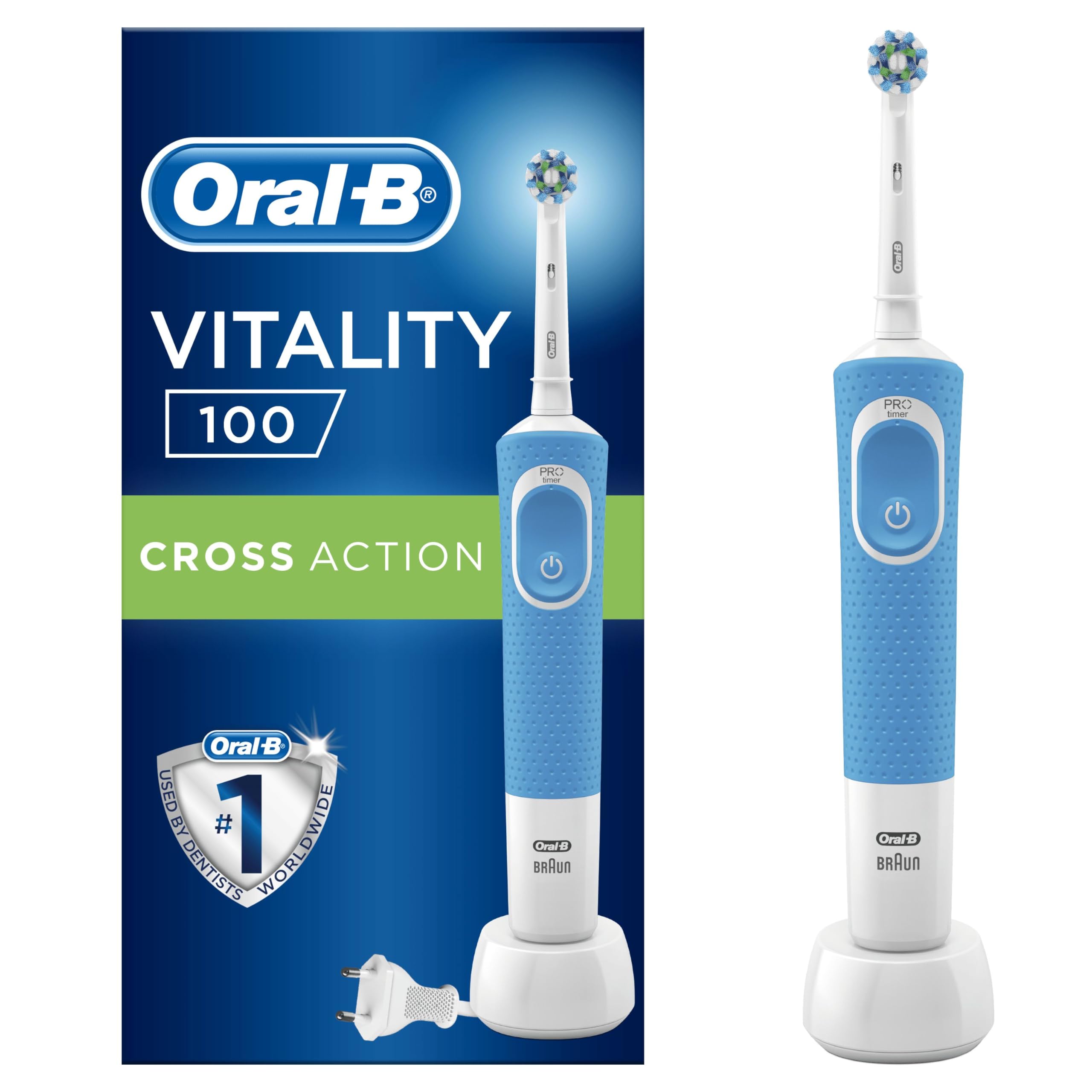 Oral-B CrossAction Electric Toothbrush with Vitality Plus - Rechargeable Battery, Deep Cleaning for Whitening Teeth - Perfect for Travel, Home & Daily Oral Care Routine