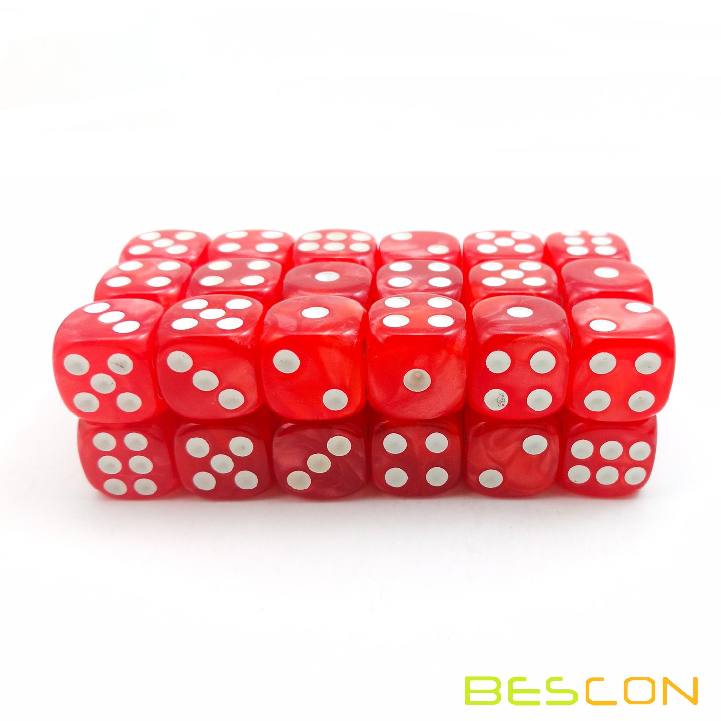 Bescon 12mm Six-Sided Dice Set - 36 Marble Red D6 Dice in Brick Storage Box | Perfect for Board Games, RPGs, Math Education & Casino Night