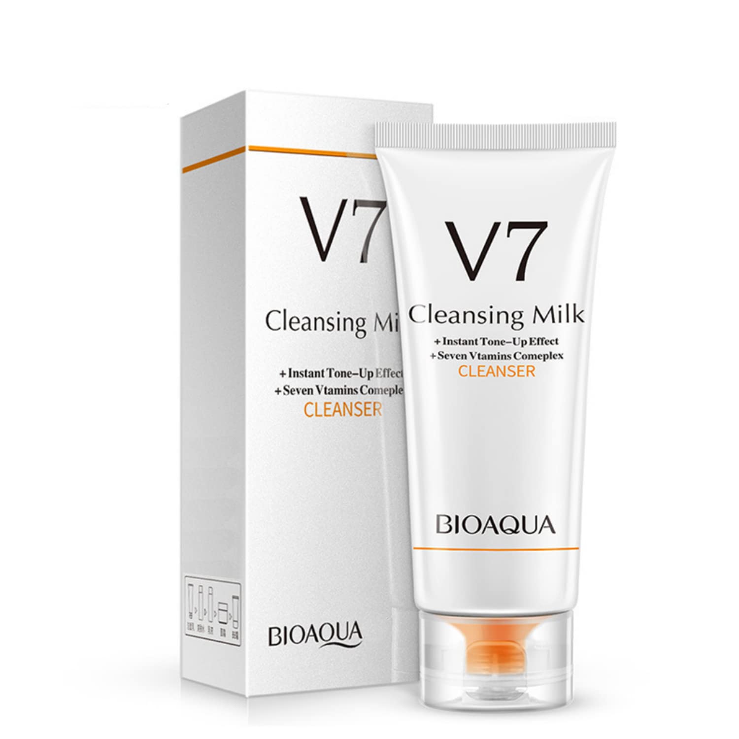 BIOAQUA V7 Deep Hydration Facial Cleanser - 100g/3.53oz Moisturizing Milk Cleanser with 7 Vitamins for Smooth Skin | Gentle Daily Face Wash for Dry & Sensitive Skin | Perfect for Morning & Night Skincare Routine