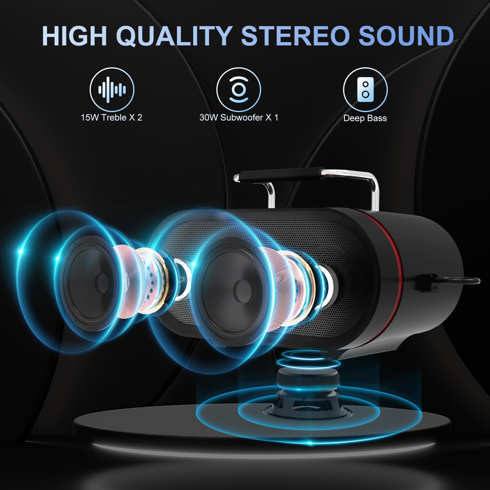 RHM K666 Portable Karaoke Machine with Rich Bass & Powerful Sound - 2 Wireless Mics, Rechargeable Battery (8H Playtime), Bluetooth/AUX/USB/PC Connectivity - Perfect for Home Parties, Weddings, Outdoor Picnics & Camping Entertainment