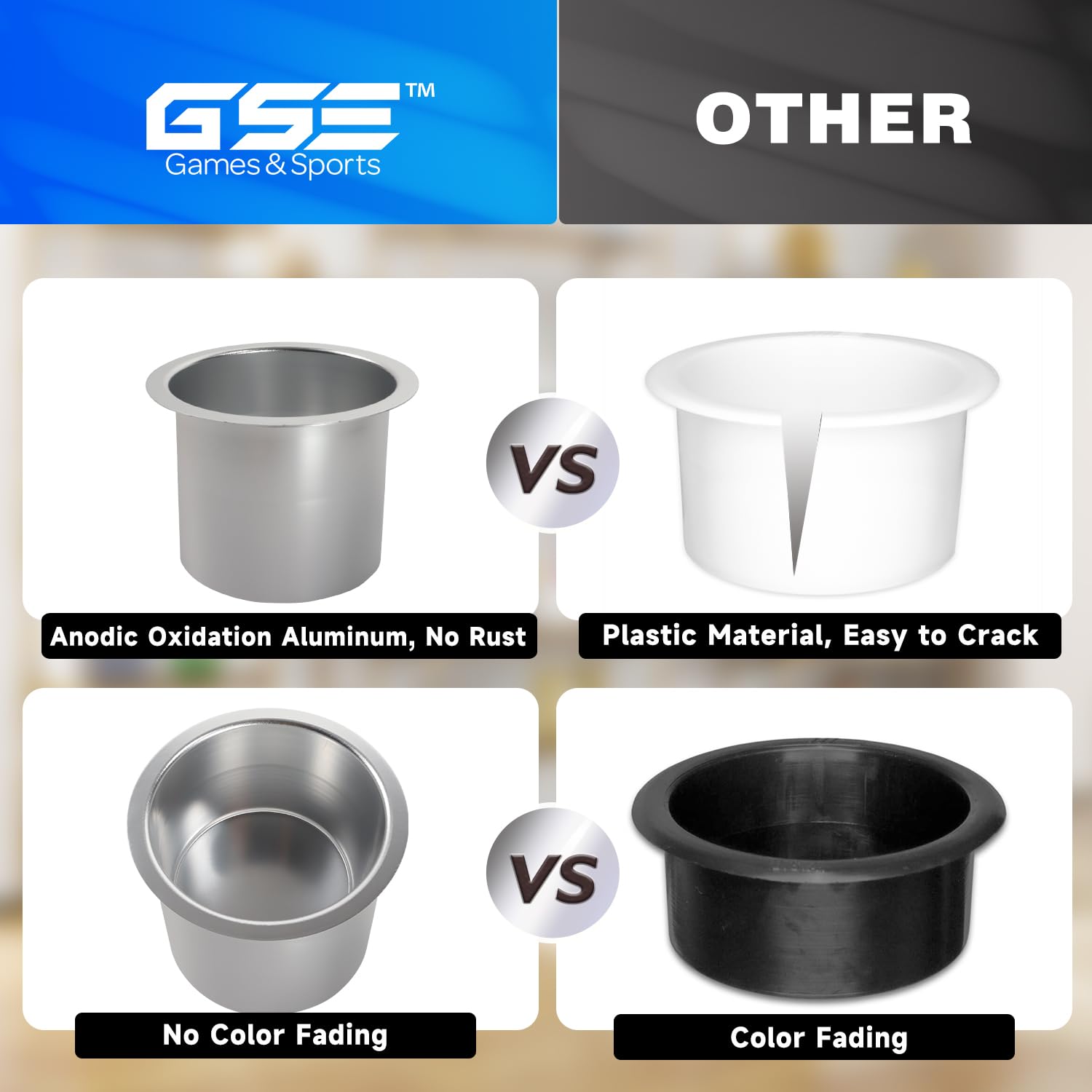 GSE Games & Sports Expert Jumbo Aluminum Cup Holder - 10-Pack Silver Drop-in Drink Holder for Poker Tables, Office Desks, Boats, RVs, Cars & Trucks | Perfect for Parties, Camping & Road Trips