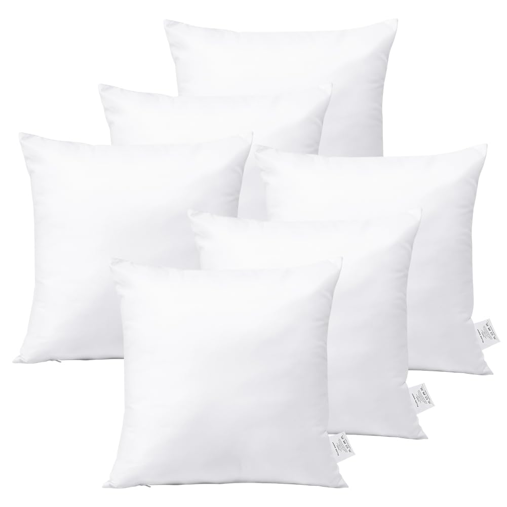OTOSTAR 18x18 Inch Square Throw Pillow Inserts, Set of 6 - Premium Couch, Sofa & Bed Cushion Stuffer - White Decorative Pillow Forms for Living Room, Bedroom & Home Decor