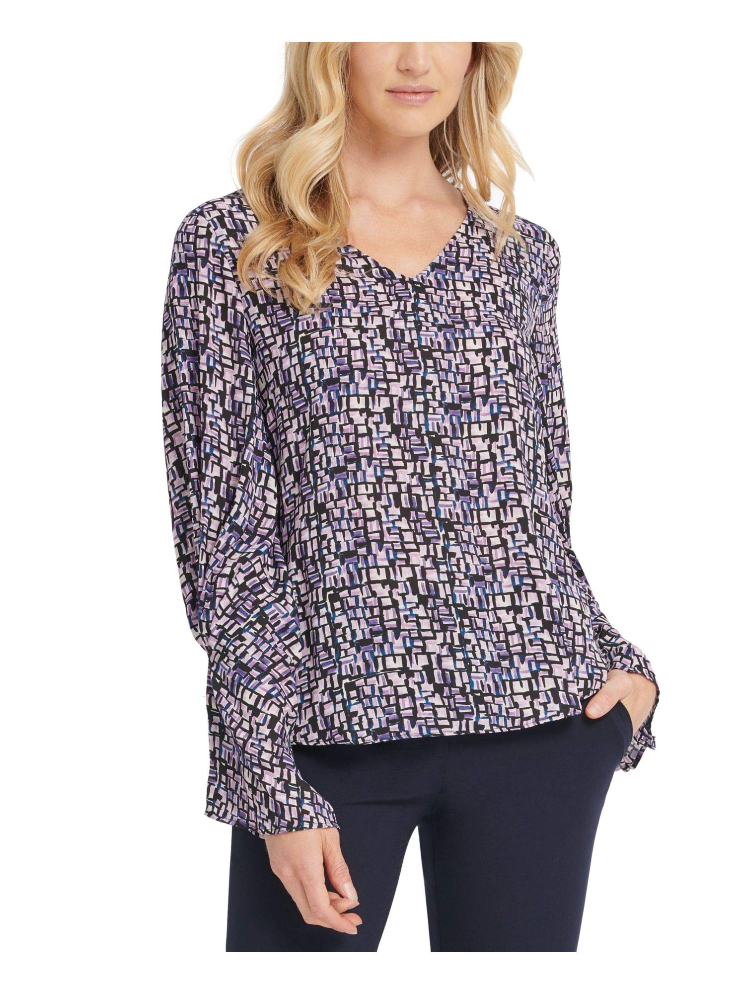 DKNY Women's Printed Bell Sleeve Blouse - Flowy Boho Chic Top for Work, Date Night & Special Occasions