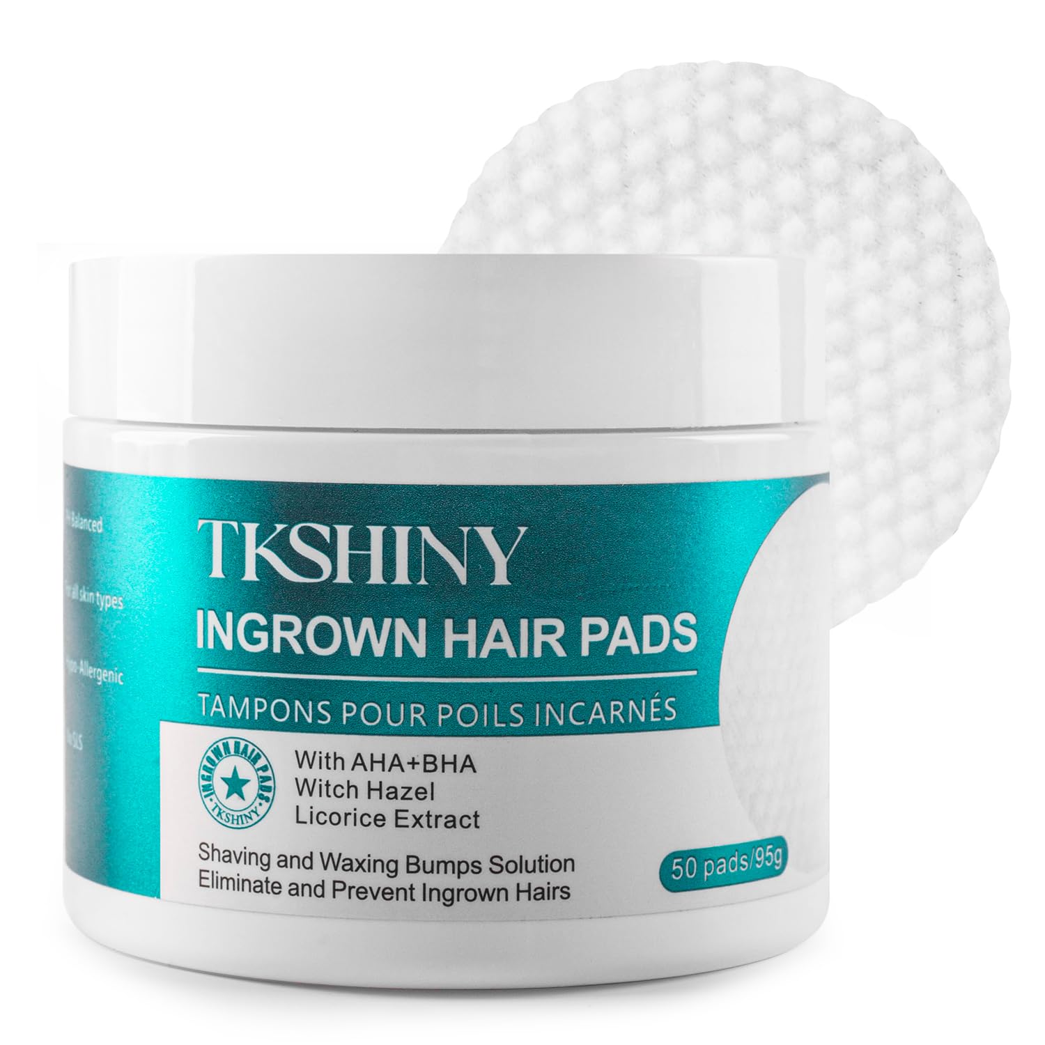 **Exfoliating Ingrown Hair Treatment Pads with AHA & BHA – 50 Count for Bikini, Underarms, Face & Neck – Prevents Razor Bumps & Soothes Skin – Perfect for Post-Shave & Waxing Care**