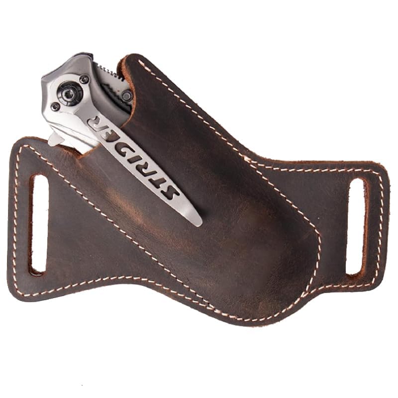 Premium Leather Pocket Folding Knife Sheath - Belt EDC Holster for Outdoor, Camping & Everyday Carry (EDC) - Durable & Compact Knife Holder for Hunters, Hikers & Survivalists