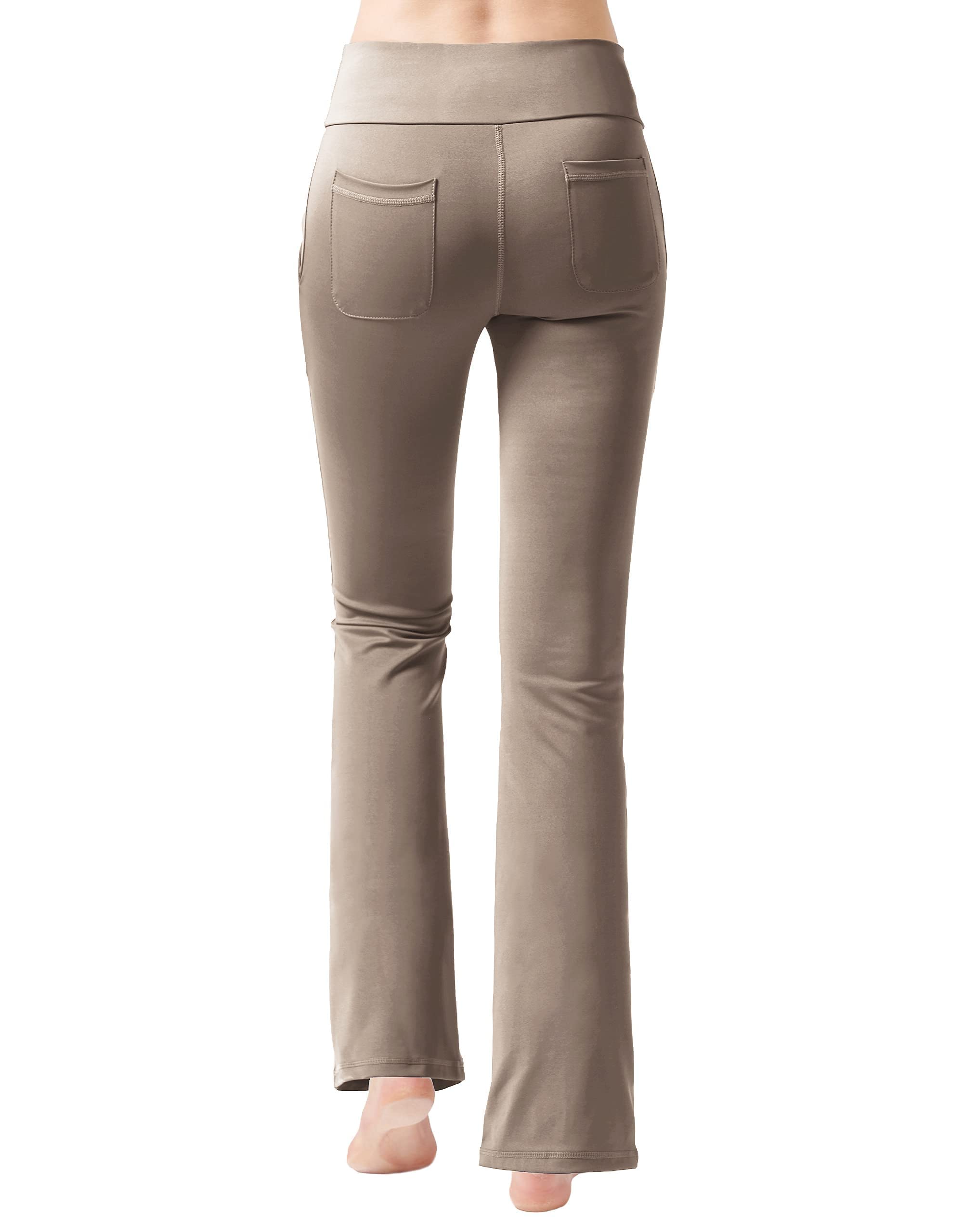 Nuveti Women's High Waisted Boot Cut Yoga Pants with 4 Pockets - Tummy Control Workout & Work Pants for Yoga, Gym, Office & Casual Wear