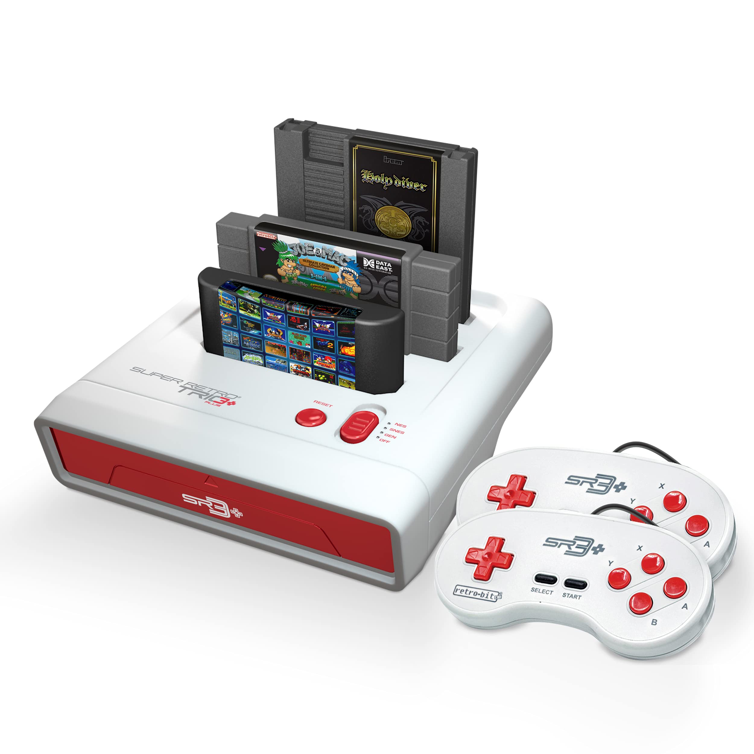 Retro-Bit Super Retro Trio HD Plus 720P 3-in-1 Gaming Console with HDMI Port - Compatible with NES, SNES & Sega Genesis Cartridges (Red/White) - Perfect for Classic Gaming Enthusiasts & Retro Game Collectors