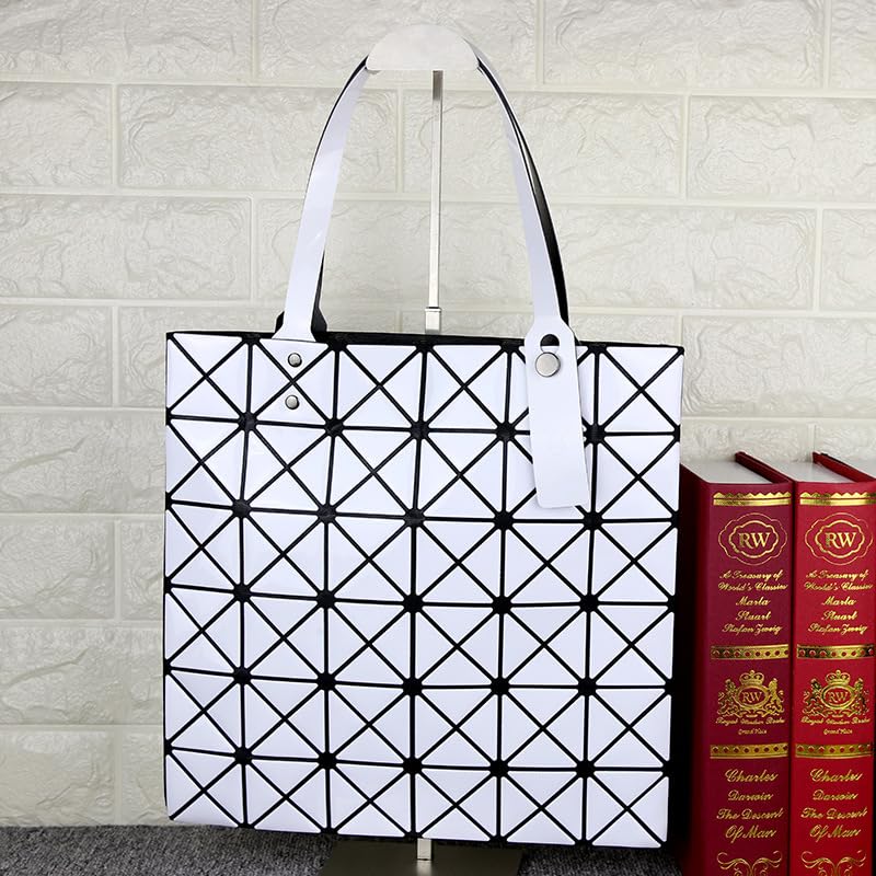 Stylish Geometric Plaid Foldable Tote Bag for Women - Fashionable Casual Shoulder Handbag & Mochila - Perfect for Work, Travel, and Daily Use