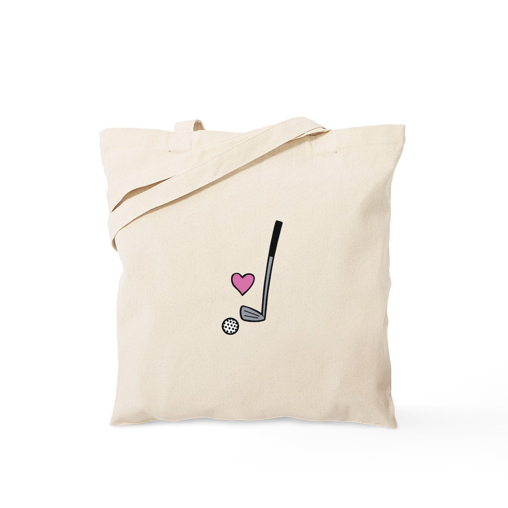 Heart Golf Ball Tote Bag - Natural Canvas Reusable Shopping Bag for Golf Lovers, Groceries & Beach Essentials | Eco-Friendly Carryall for Sports, Shopping & Travel