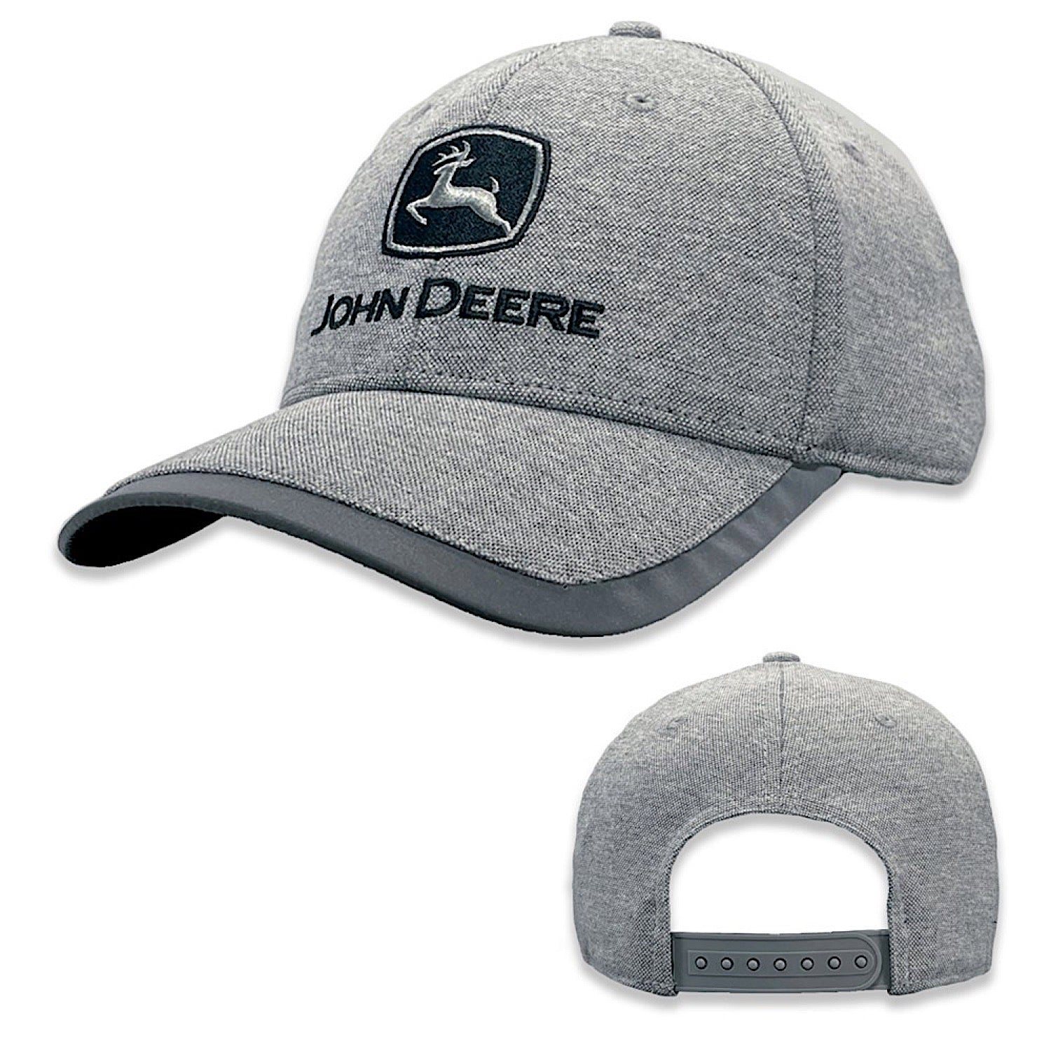 John Deere Diamond Pattern Cap with Reflective Visor - Grey Adjustable Baseball Hat for Outdoor Work, Farming & Construction - Sun Protection & High Visibility Safety Gear