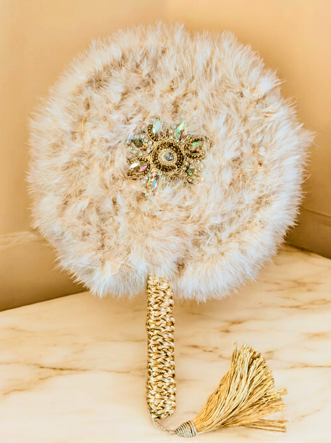 Dupsie's Safari Starlight African Feather Fan - Handmade Exotic Decorative Fan for Home Decor, Wedding, Photo Props & Cultural Events (Model DPAFFAT51) | Perfect for Boho Room Decor, Bridal Shower & Themed Parties