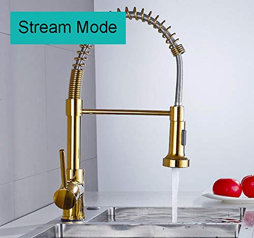 Commercial Kitchen Faucet with Pull Down Sprayer - Single Handle Lever Spring Kitchen Sink Faucet in Gold (FC1013) - Perfect for Restaurants, Cafes & Home Kitchens