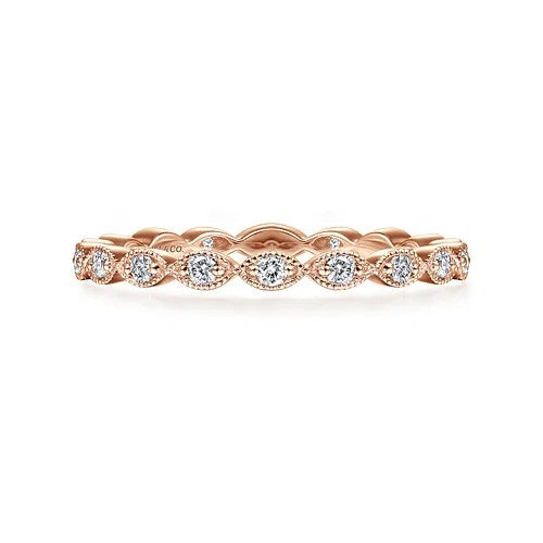 14K Rose Gold Marquise Diamond Stackable Ring for Women - Elegant Wedding Band, Anniversary Gift, Everyday Jewelry for Layering & Special Occasions