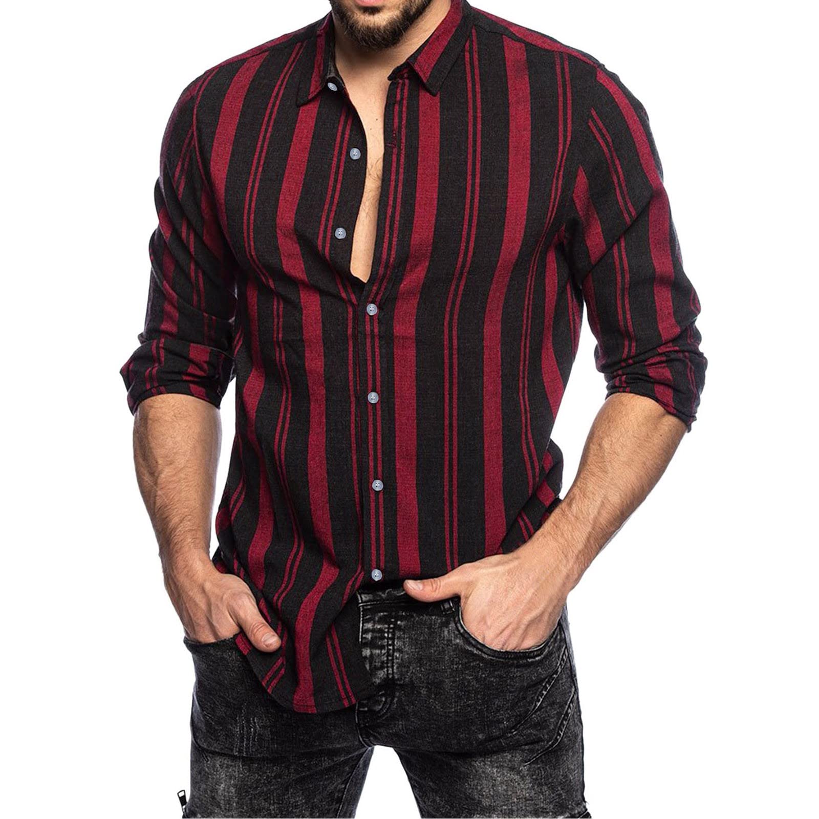 Big and Tall Men's Long Sleeve Button-Up Cardigan Shirt - Striped Lapel Casual Wear for Plus Size Men | Perfect for Office, Date Night & Fall Layering