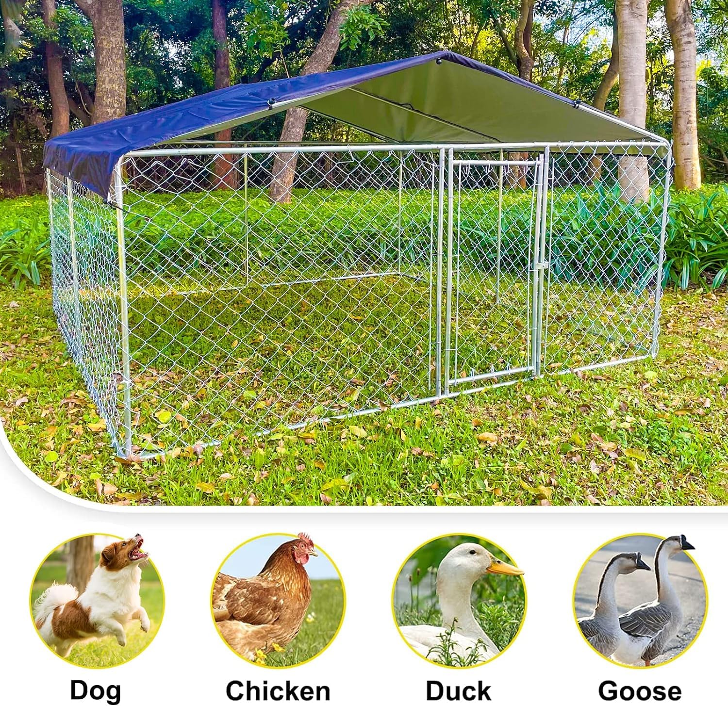 10'x10'x5.5' Large Outdoor Dog Kennel with Waterproof Cover - Heavy Duty Metal Dog Pen, Secure Locking Pet Fence for Backyard, Garden & Patio - UV Resistant for All Weather Protection | Perfect for Large Breed Dogs, Puppy Training & Outdoor Play Areas