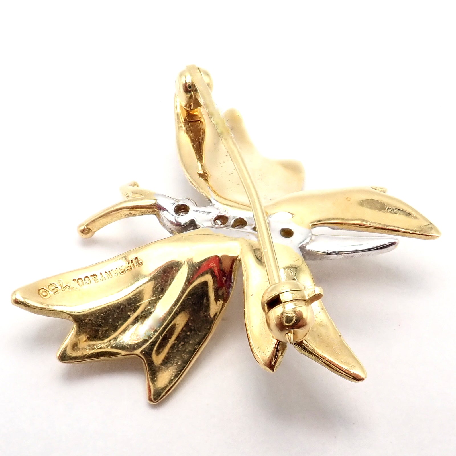 Authentic Tiffany & Co 18k Yellow Gold Platinum Butterfly Diamond Pin Brooch - Elegant Jewelry Gift for Women, Perfect for Weddings, Anniversaries & Special Occasions