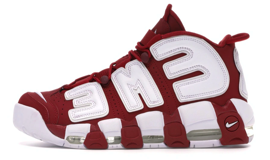 Nike Air More Uptempo Supreme Basketball Shoes - Varsity Red & White Colorway | Retro Sneakers for Men, Streetwear Fashion & Casual Wear | Perfect for Basketball, Gym, and Everyday Style