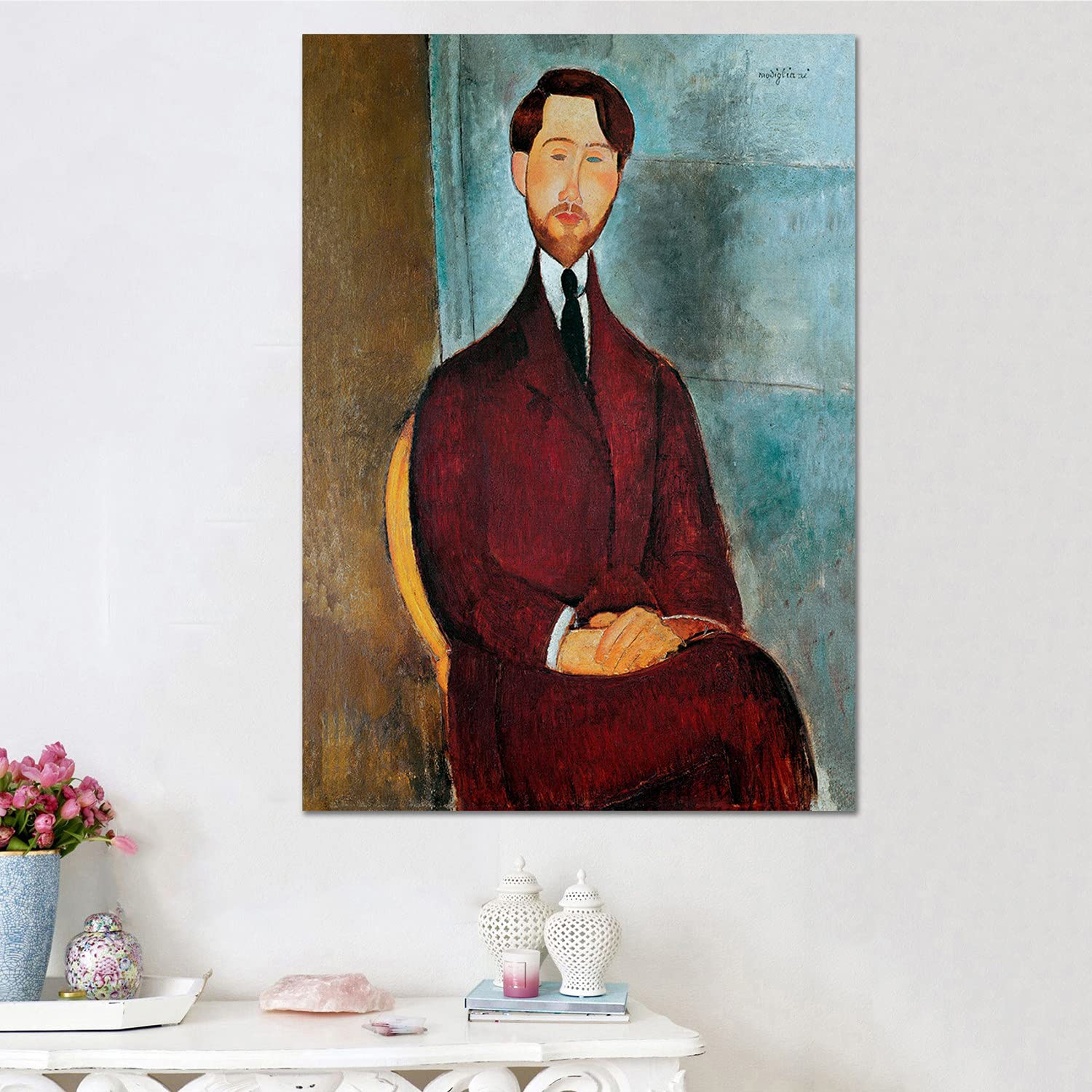 Giallobus - Amedeo Modigliani 'Man with Beard Sitting' Modern Acrylic Glass Wall Art - 100x140 cm - Ready to Hang - Home & Office Decor - Perfect for Living Room, Bedroom or Gallery Display