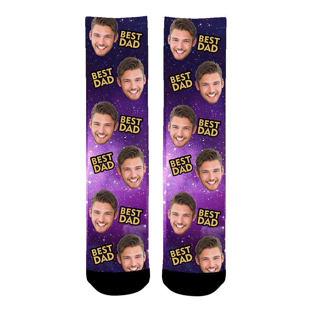 Custom Photo Face Socks for Dad - Personalized Galaxy Print Father's Day Gift Socks - Perfect for Birthday, Christmas & Special Occasion Gifts