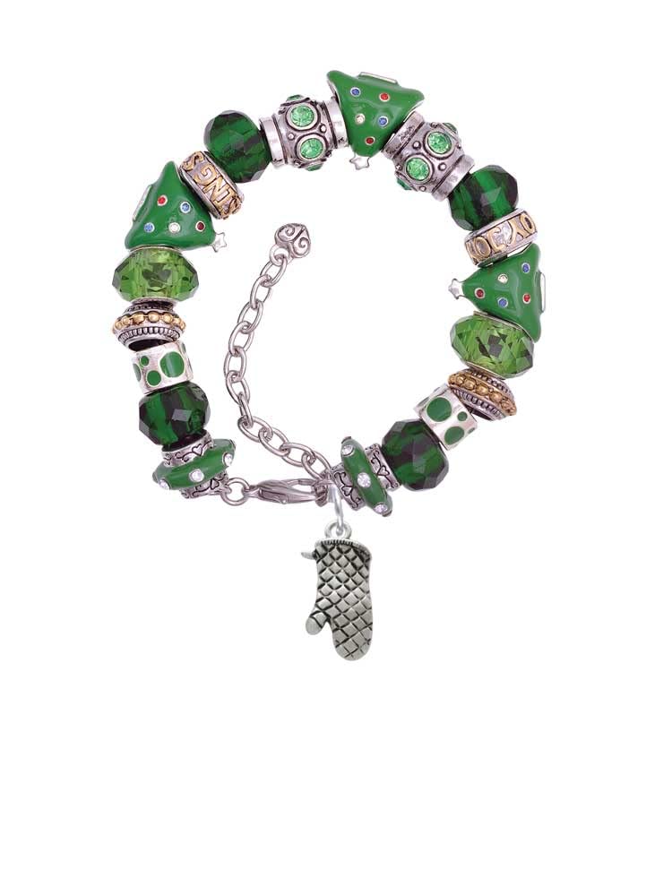 Delight Jewelry Silvertone Oven Mitt Green Christmas Bead Bracelet - 7