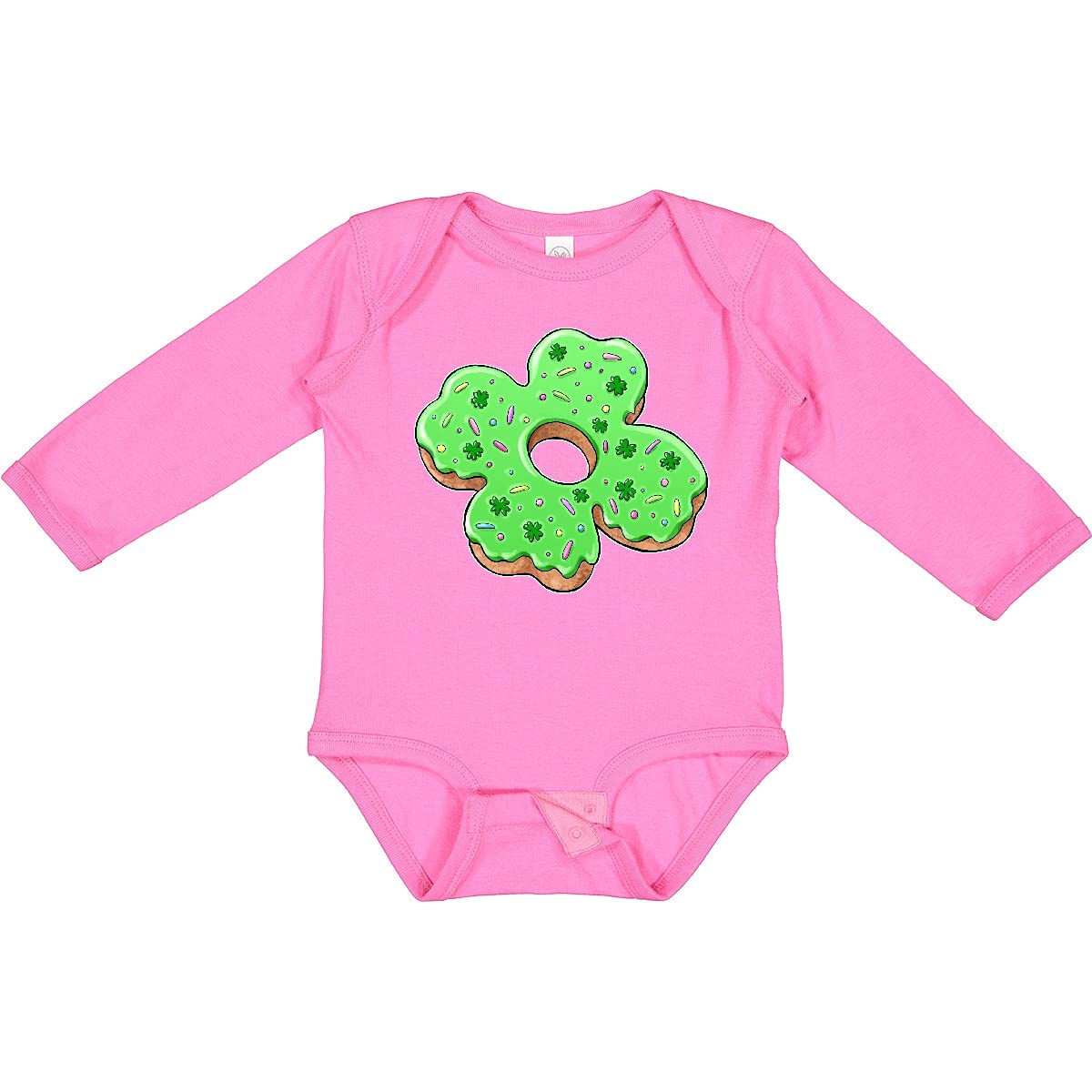 Inktastic St. Patrick's Day 4 Leaf Clover Donut Print Long Sleeve Baby Bodysuit - Cute Irish-Themed Outfit for Infants, Perfect for St. Paddy's Day Celebrations & Photo Shoots