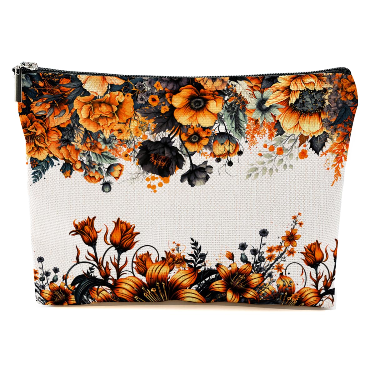 Floral Makeup Bag for Women - Autumn Themed Cosmetic Pouch with Zipper, Perfect Fall Gift for Her, Bestie, Girlfriend - Ideal for Travel, Holidays, Christmas, Thanksgiving, Halloween & Birthday Gifts