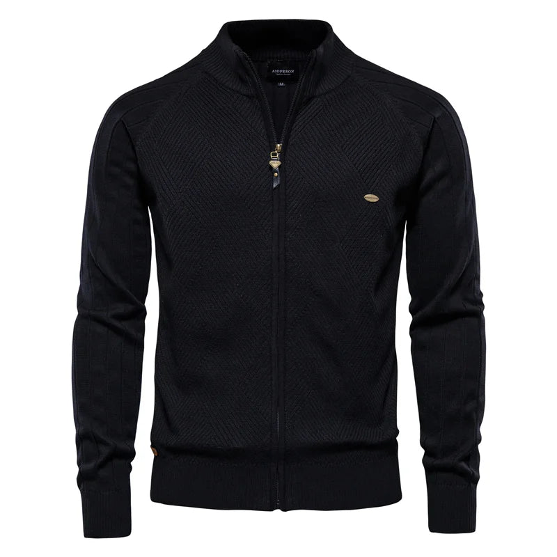 Men's Argyle Solid Color Cotton Cardigan - Casual Winter Zipper Sweater for Men | Warm & Stylish Basic Knitwear for Office, Outdoors & Daily Wear