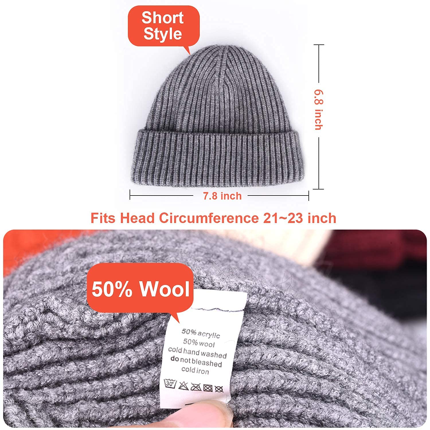 3PCS Wool Knit Fisherman Beanie Hat for Men & Women - Warm Winter Cuffed Hats for Skiing, Snowboarding & Outdoor Activities
