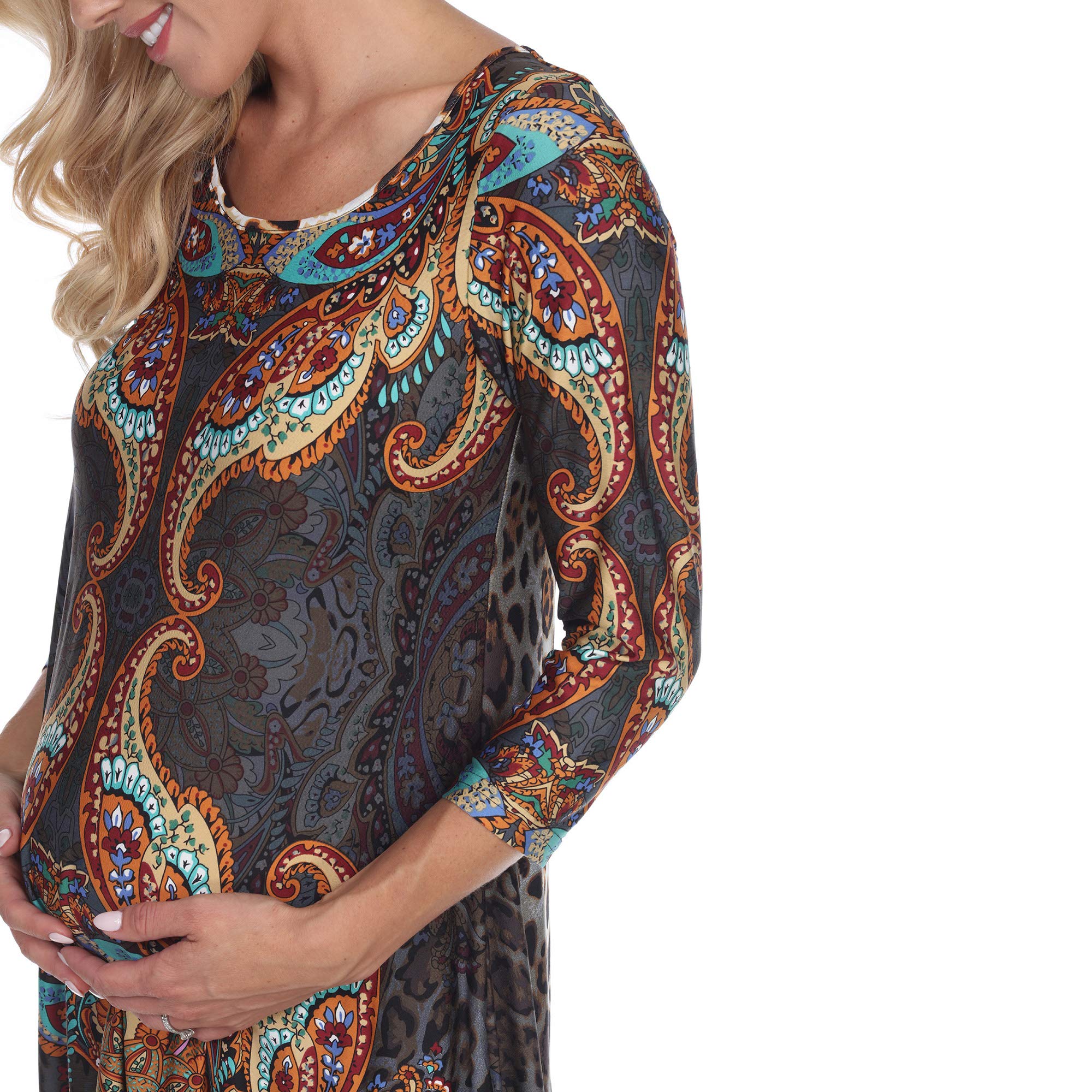 White Mark Women's Maternity Long Sleeve Arlene Printed Tunic Top - Soft Stretchy Pregnancy Shirt for Work & Casual Wear | Comfortable Nursing-Friendly Blouse for Expecting Moms