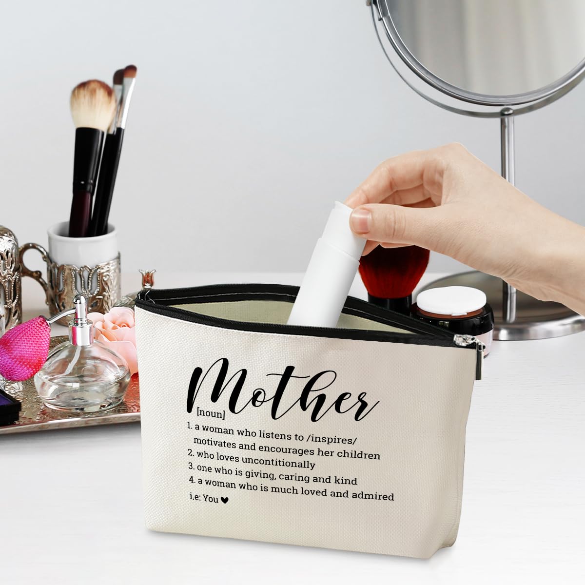 Stylish Cosmetic Makeup Bag for Women - Perfect Mother's Day, Birthday & Christmas Gift for Mom, Daughter to Mom Present - Travel Organizer Pouch for Makeup & Essentials