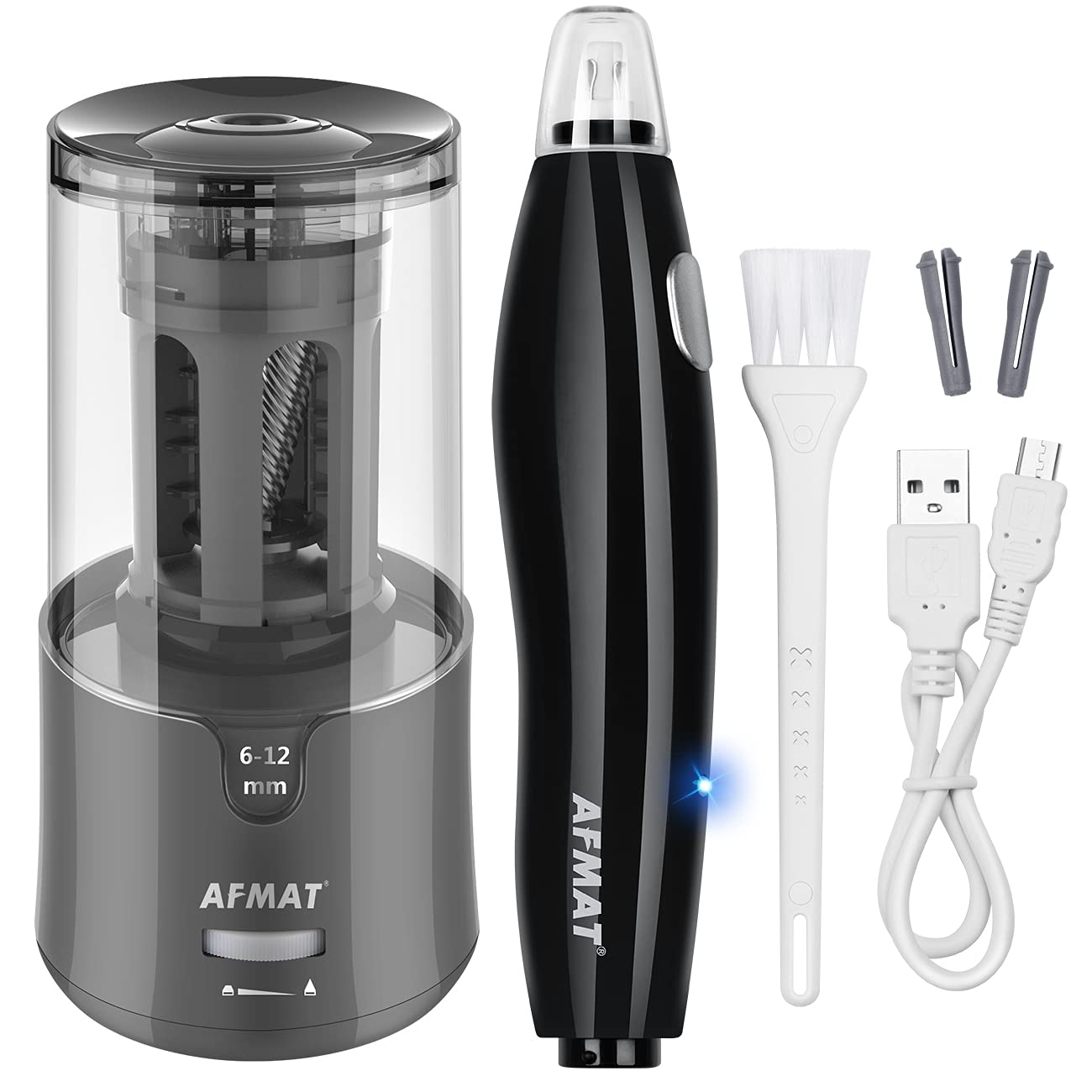 AFMAT Electric Pencil Sharpener & Eraser Kit - Auto Stop, Super Sharp Fast Rechargeable Pencil Sharpener for Colored Pencils with 140 Eraser Refills - Perfect for Drafting, Drawing, Crafts, Art Projects & School Supplies