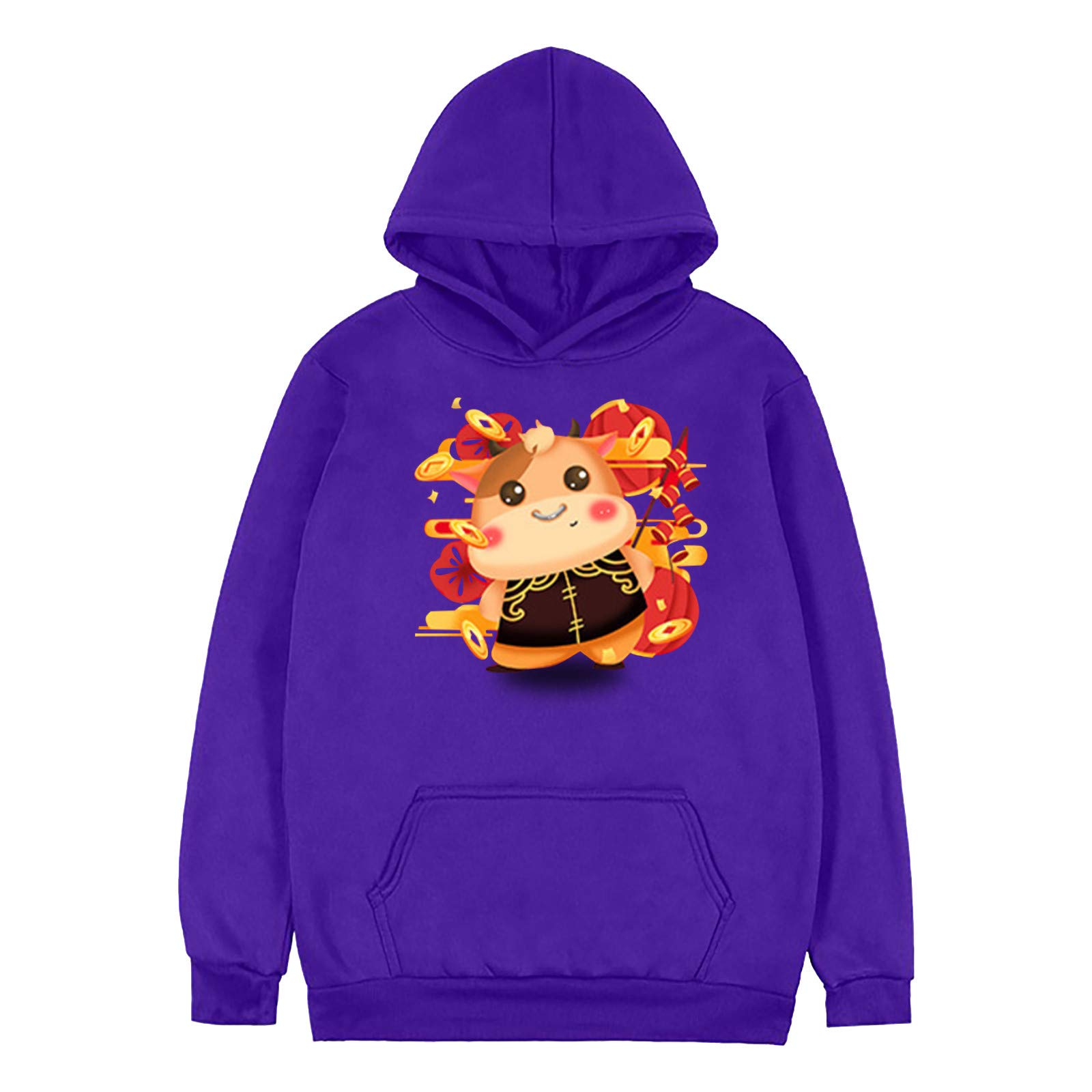 Women's & Men's Printed Loose Plush Hoodies - Soft Workout Tops for Gym, Yoga & Casual Wear | New Year Solid Color Pullover