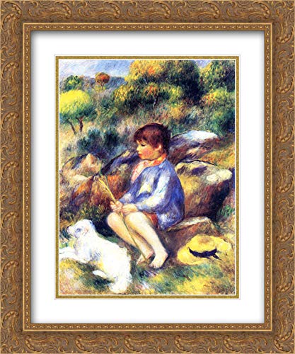 Pierre Auguste Renoir Young Boy By The River Art Print - 20x24 Inch Gold Ornate Framed Museum Quality Double Matted Painting - Perfect for Living Room, Bedroom, or Office Wall Decor
