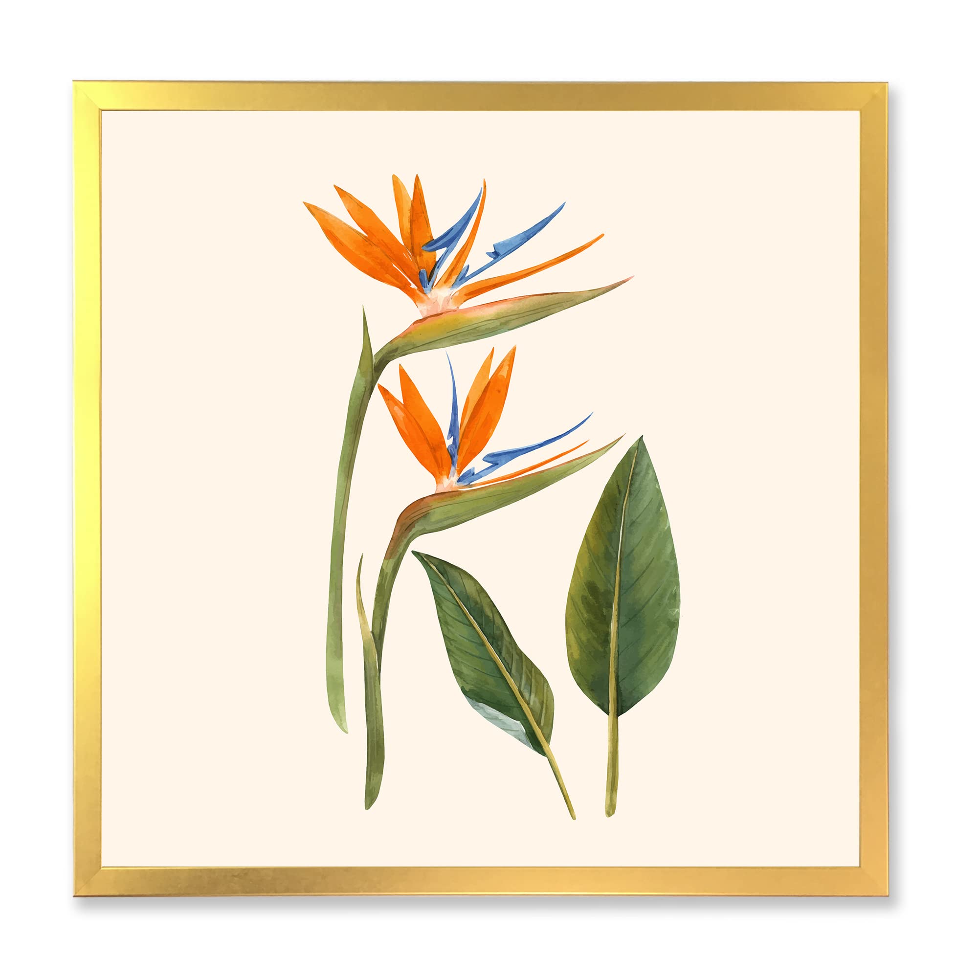 Vintage Strelitzia Flower Wall Art - Traditional Framed Botanical Painting - Perfect for Living Room, Bedroom & Office Decor