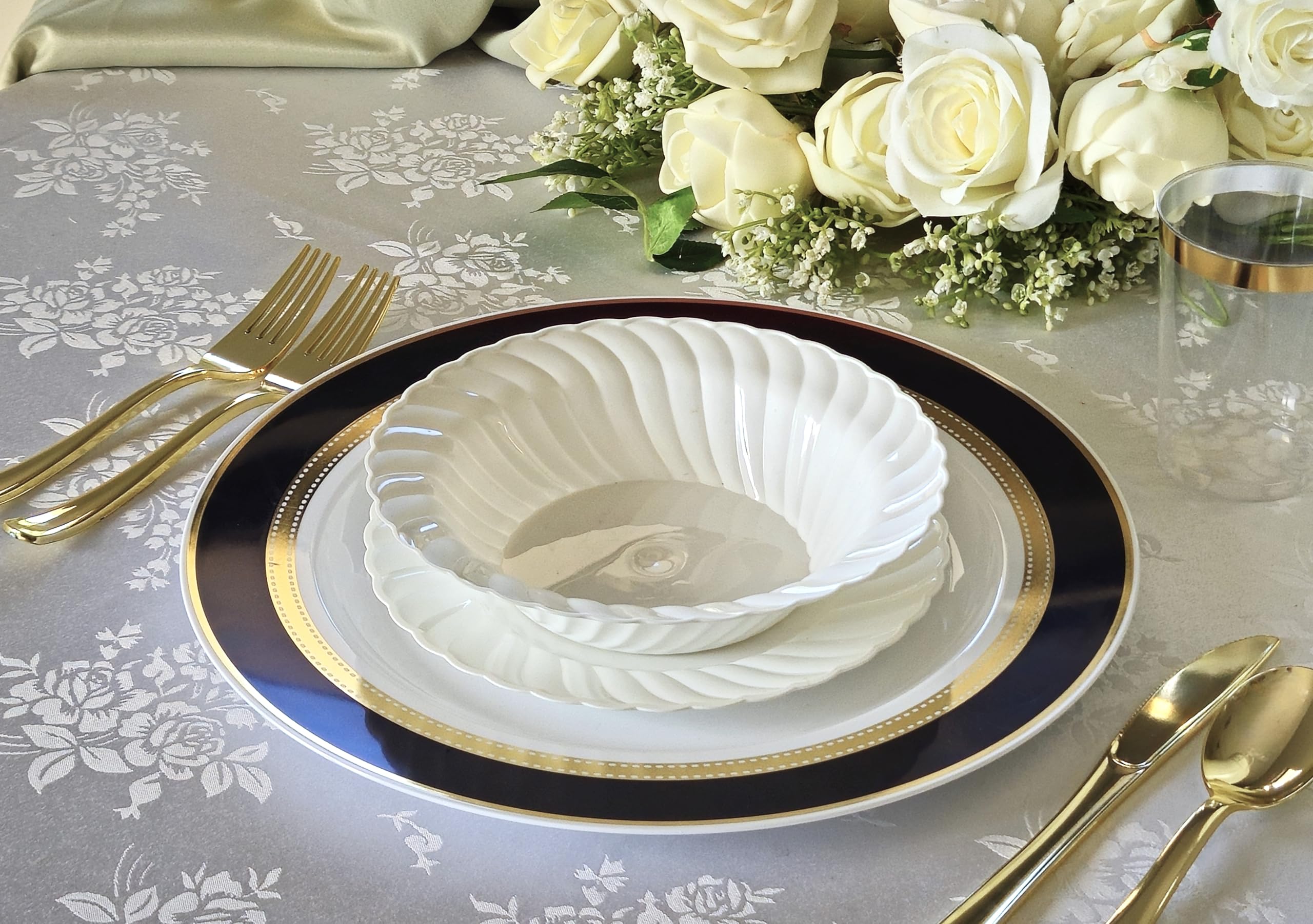40-Pack Heavyweight Disposable Plastic Plates for Weddings & Parties - 10.5'' Elegant Black & Gold Dinner Plates - Perfect for Formal Events, Catering, and Special Occasions