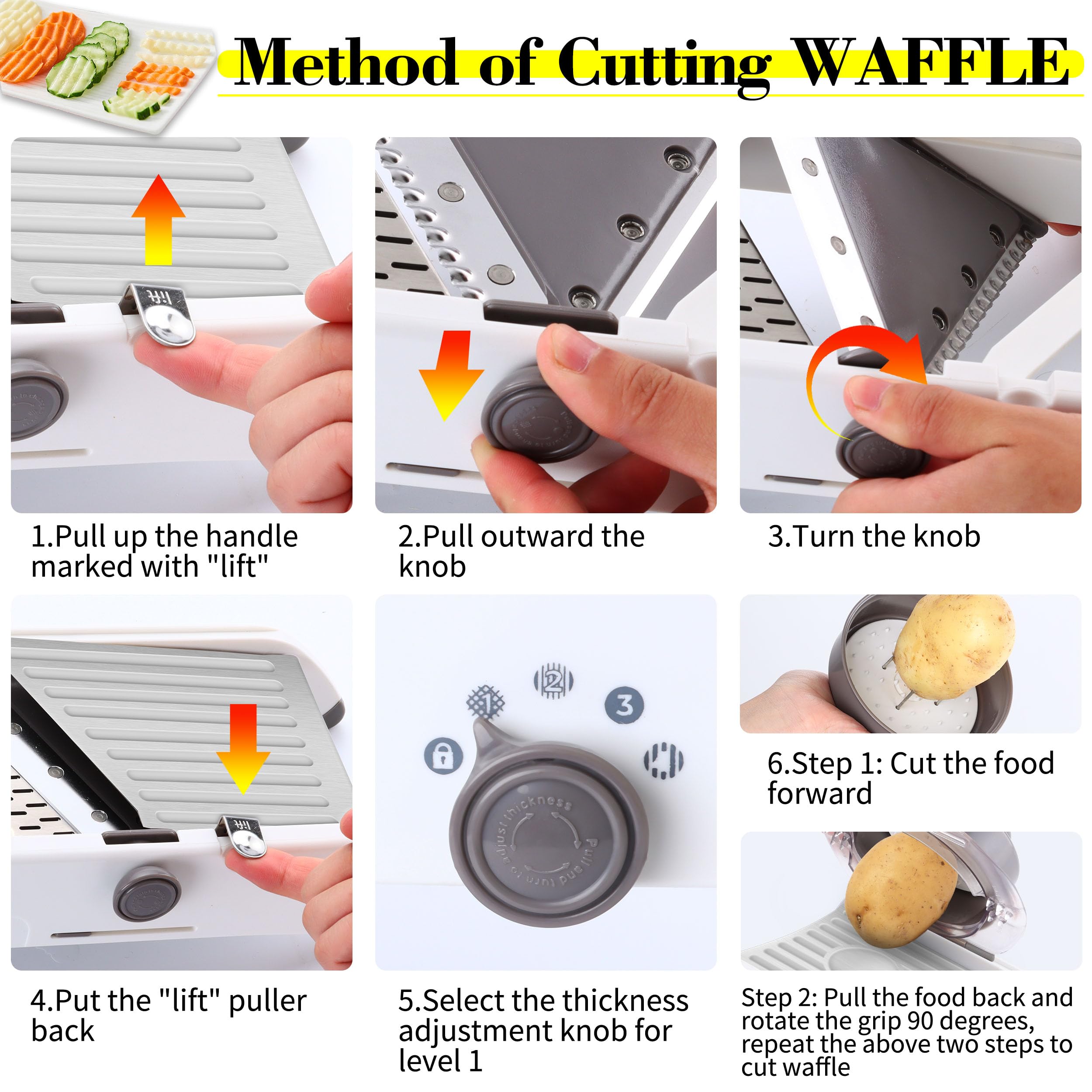 Premium Stainless Steel Mandoline Slicer - Adjustable Vegetable & Potato Slicer with French Fry & Waffle Cutter | Professional Kitchen Mandolin for Perfect Slicing, Dicing & Julienne | Ideal for Salads, Meal Prep & Healthy Cooking