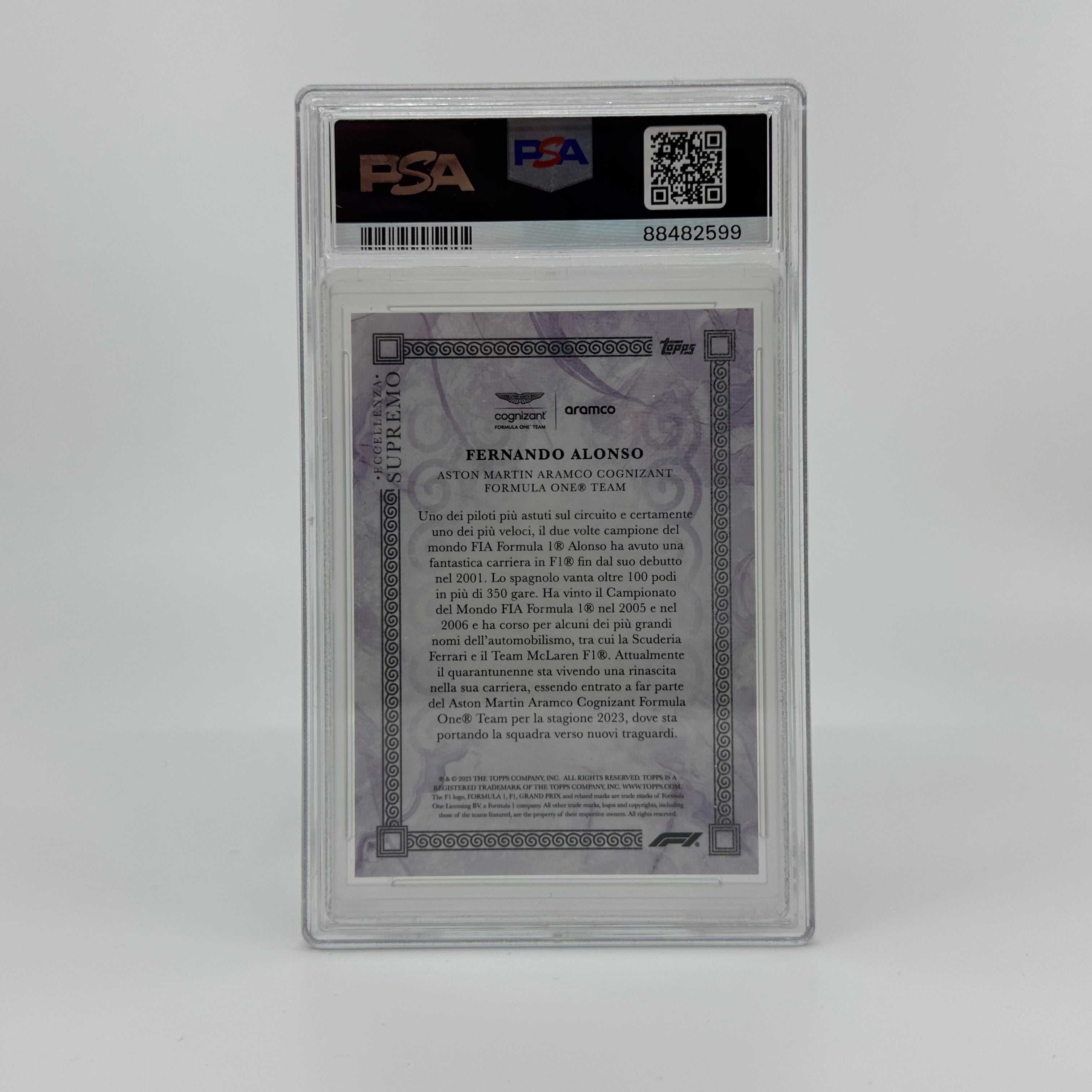 2023 Fernando Alonso Eccellenza Supremo PSA 9 Purple 04/25 - Rare Trading Card for Collectors & Sports Memorabilia Fans - Perfect for Display, Investment & Card Games