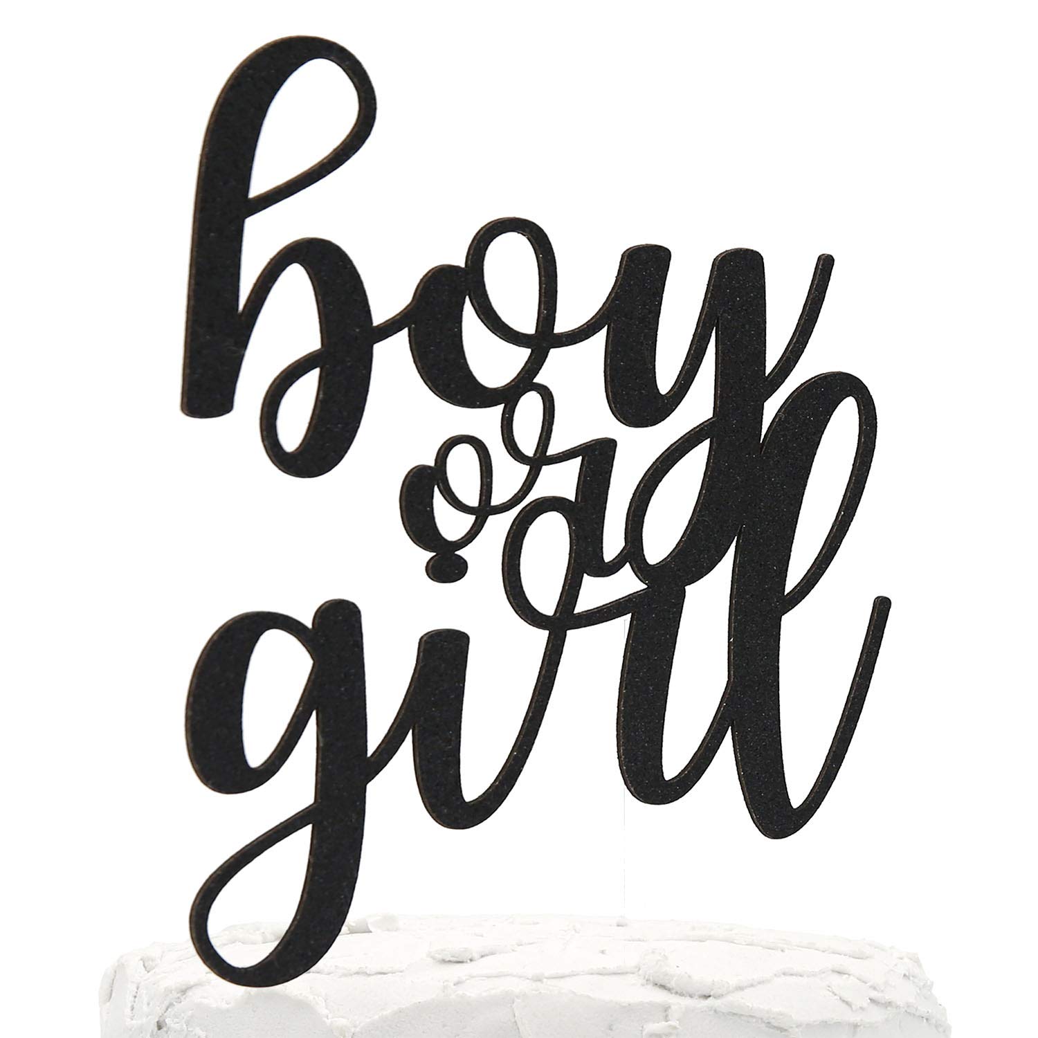 Gender Reveal Cake Topper - Double Sided Black Glitter Boy or Girl - Premium Quality Baby Shower Decor - Made in USA - Perfect for Gender Reveal Parties & Baby Showers